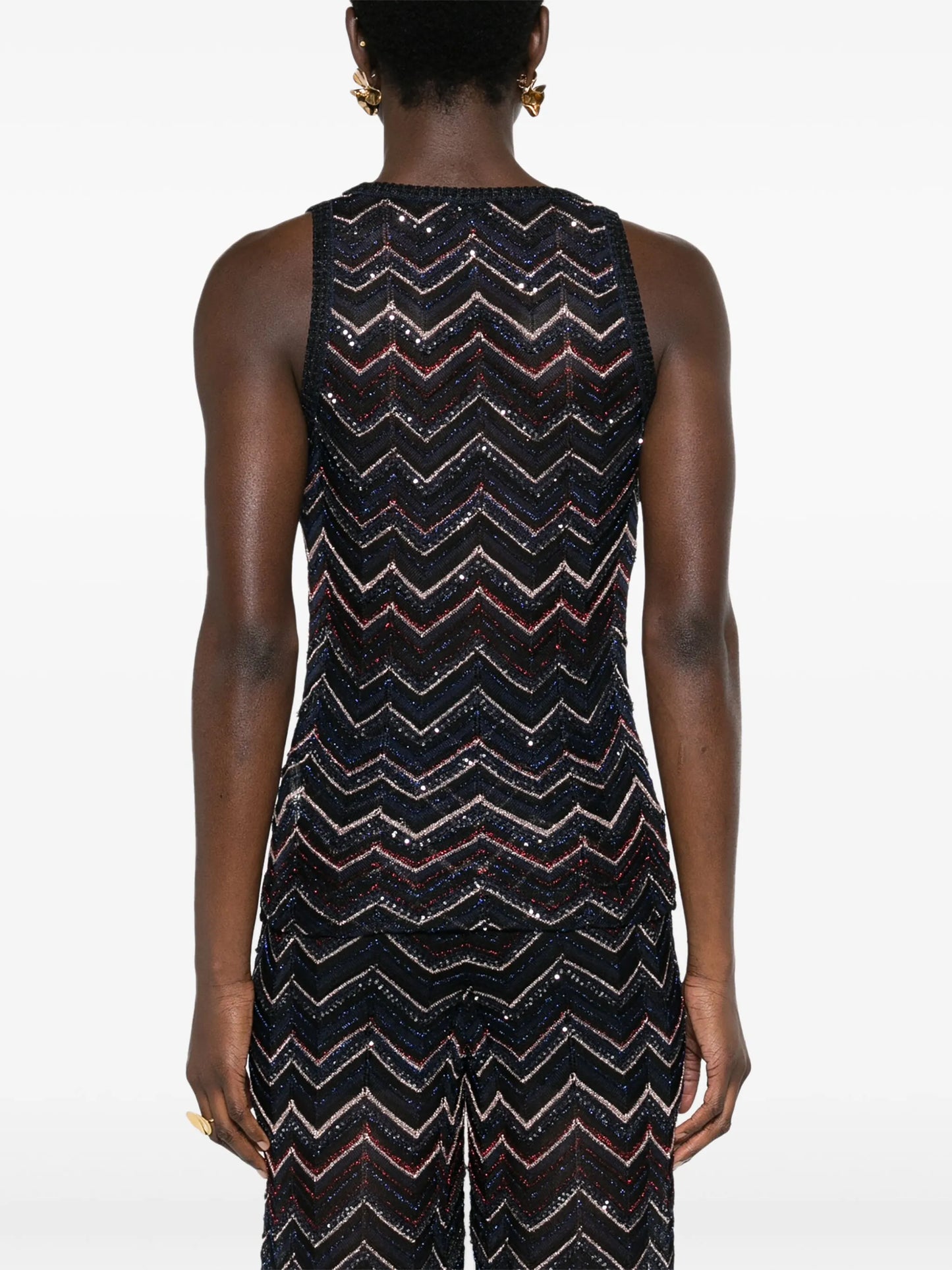 sequin-detailed chevron-knit top