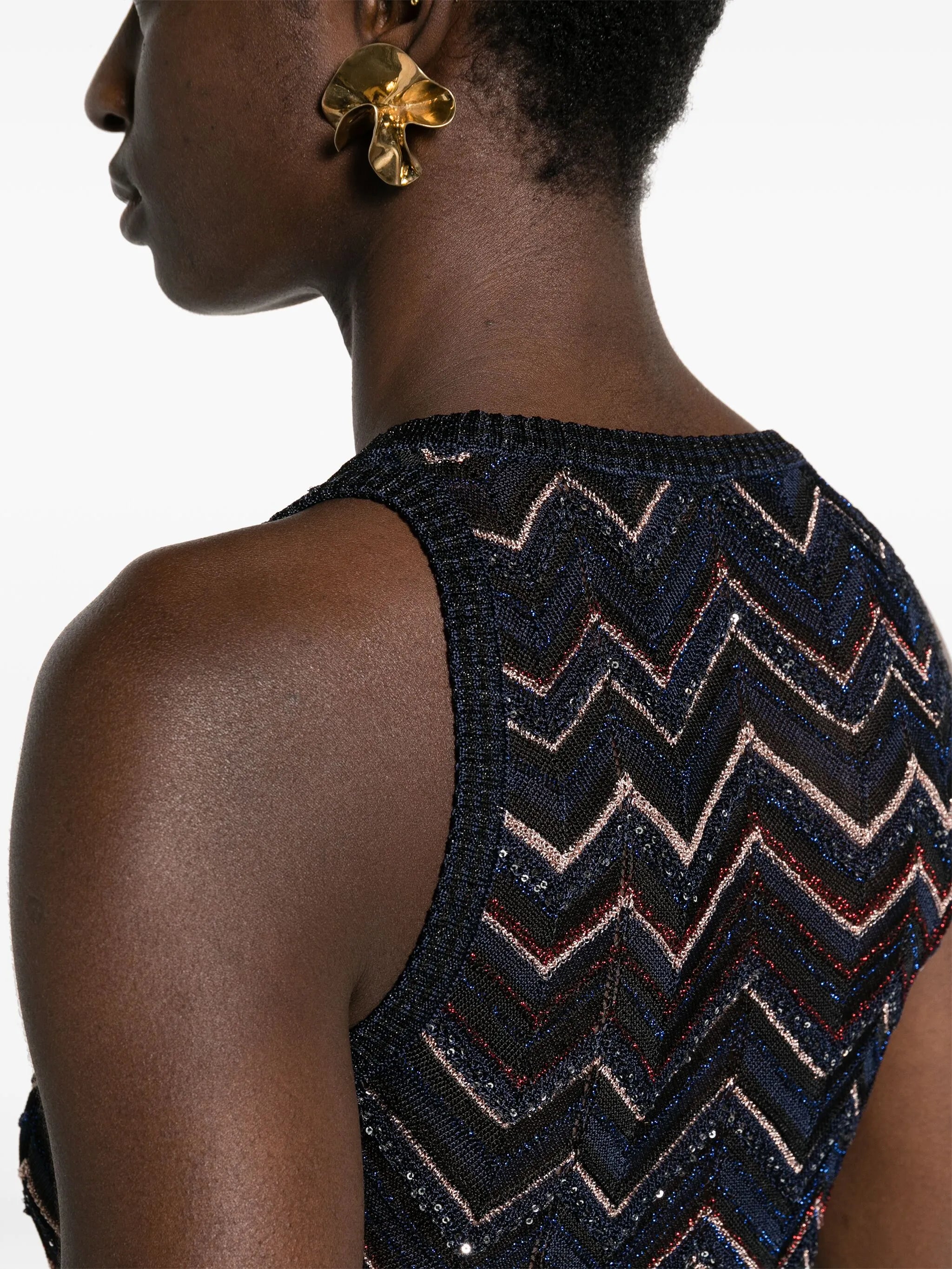 sequin-detailed chevron-knit top