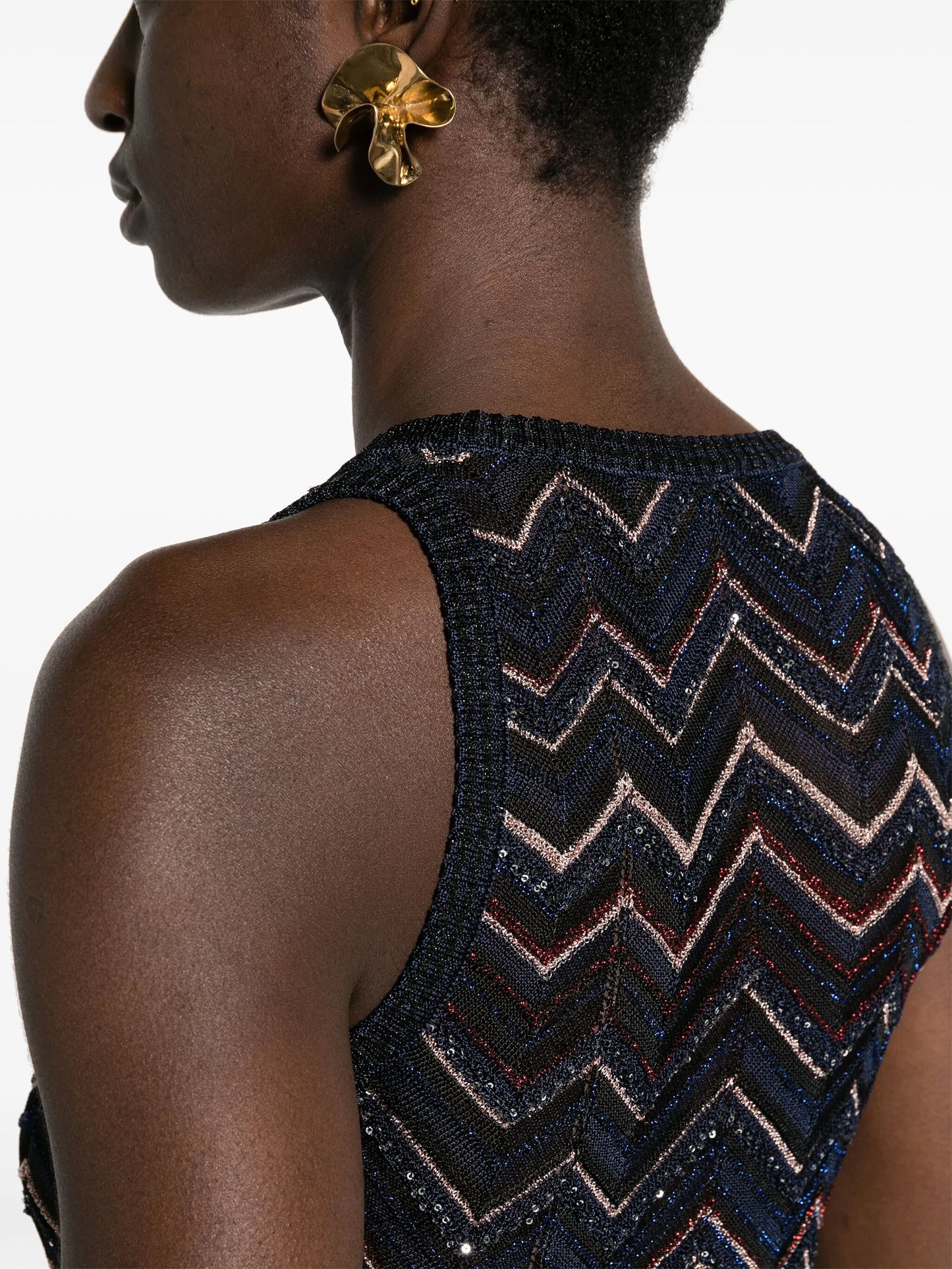 sequin-detailed chevron-knit top