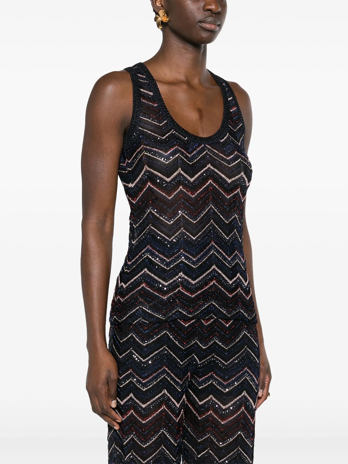 sequin-detailed chevron-knit top