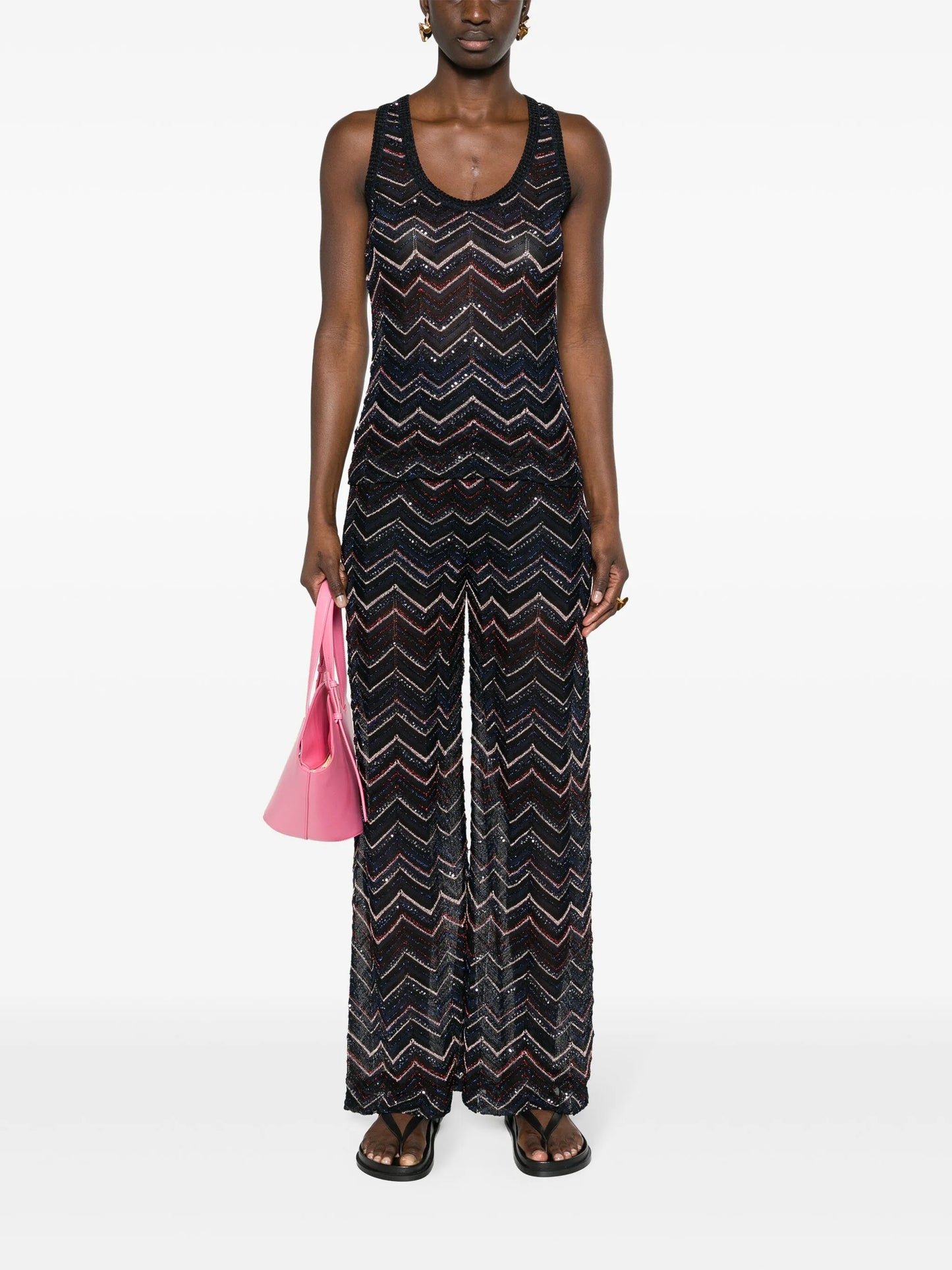 sequin-detailed chevron-knit top
