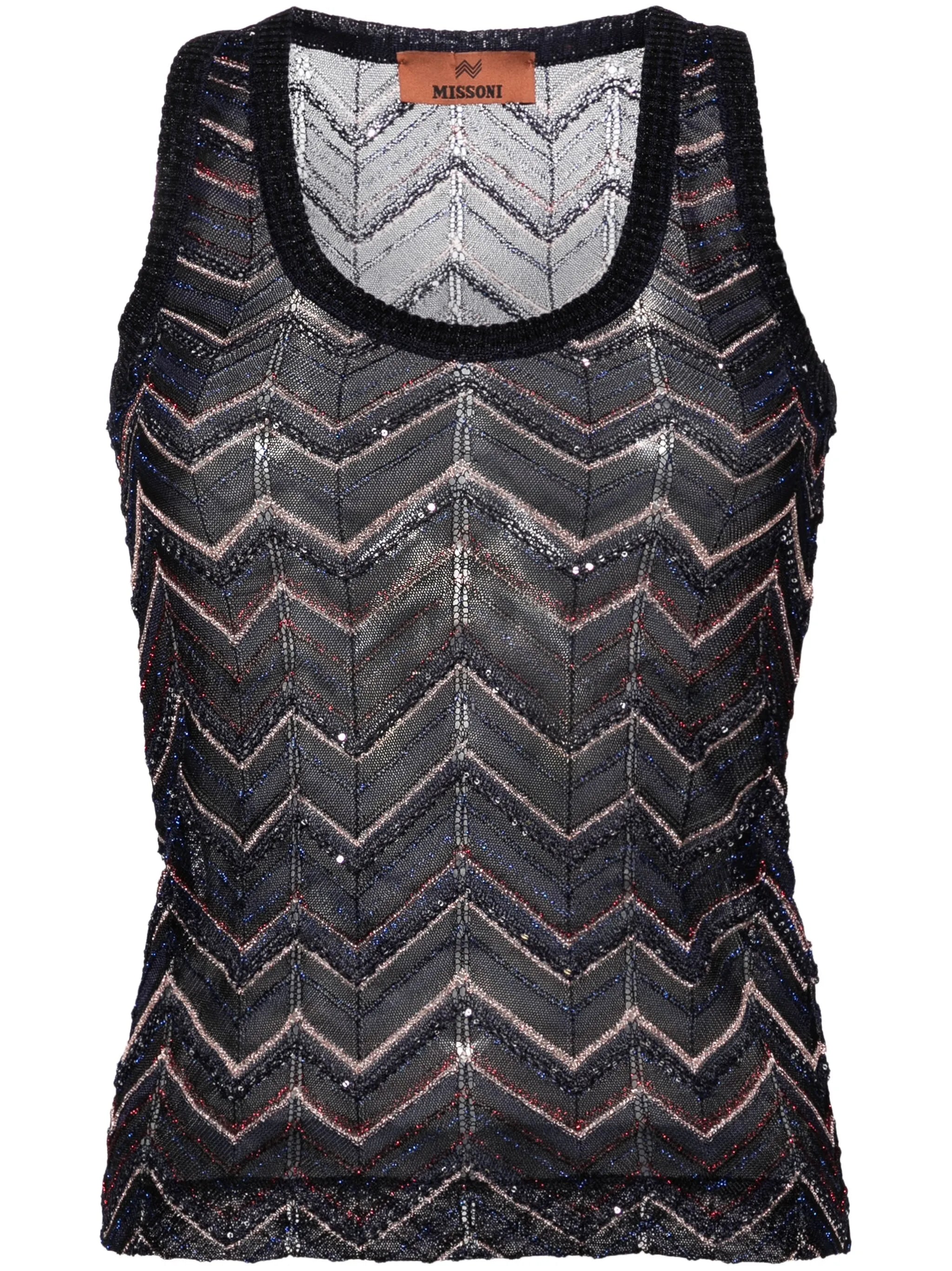 sequin-detailed chevron-knit top