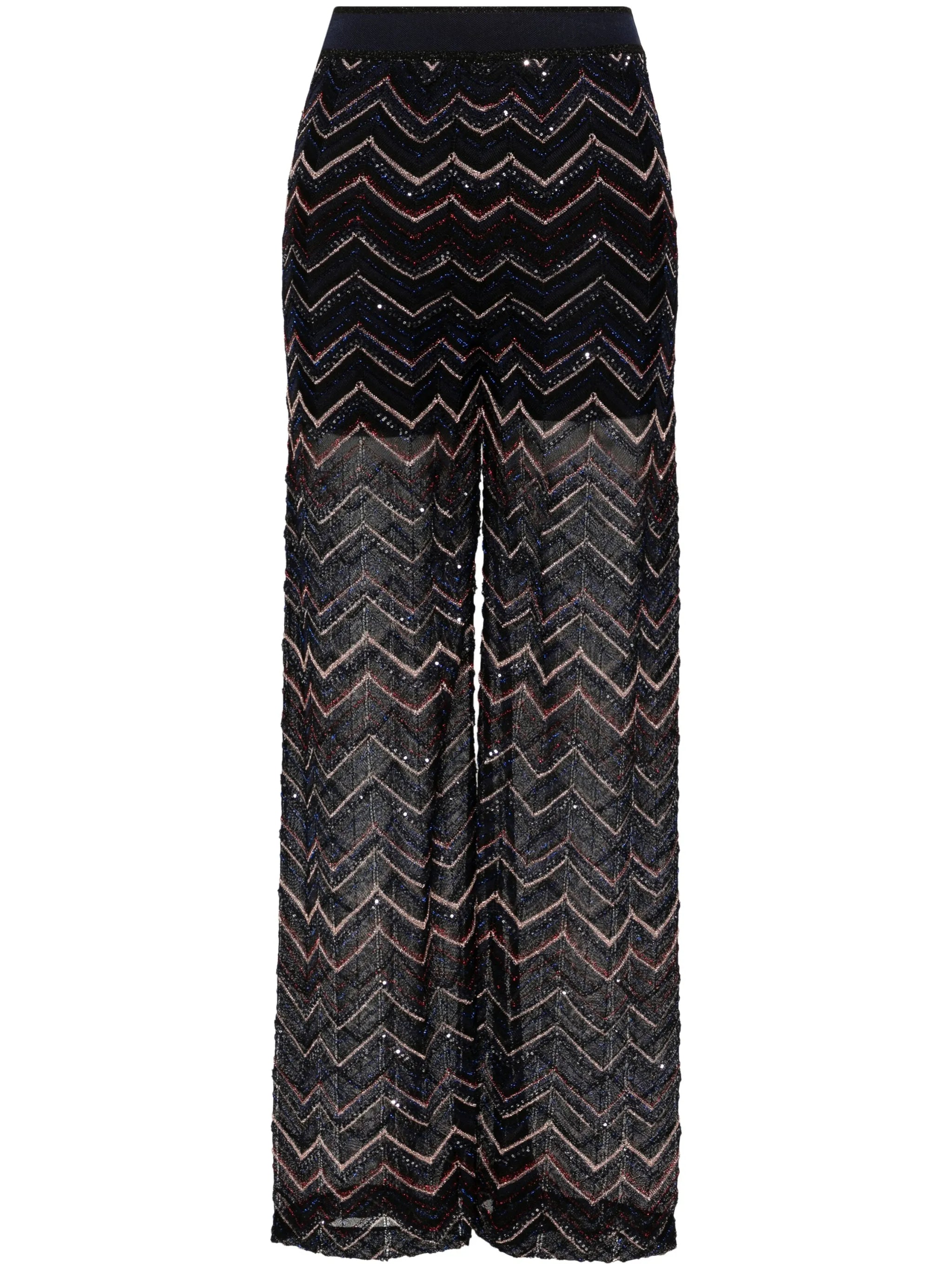 flared chevron-knit trousers