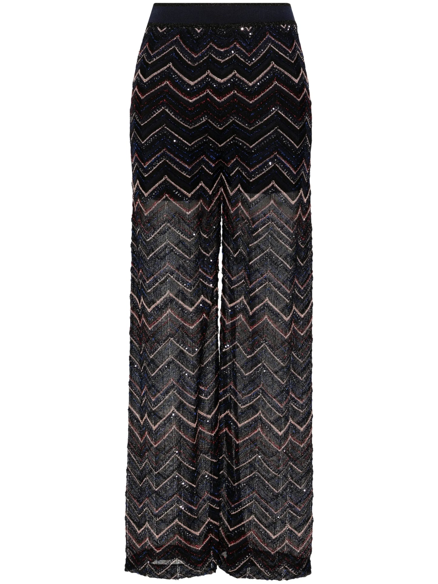 flared chevron-knit trousers
