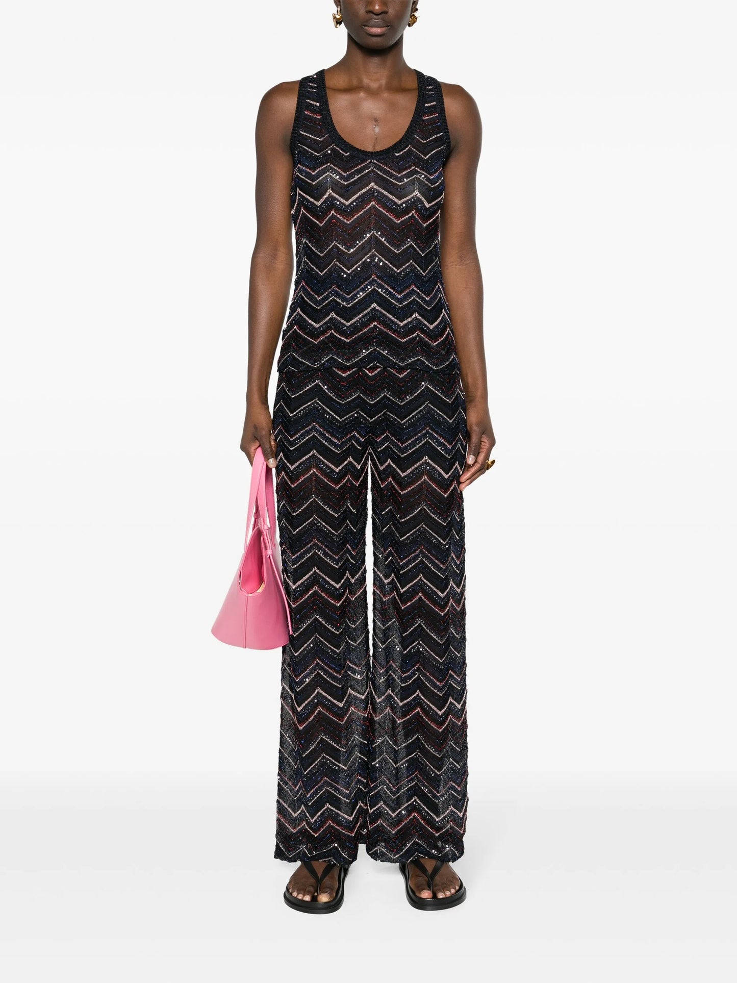 flared chevron-knit trousers