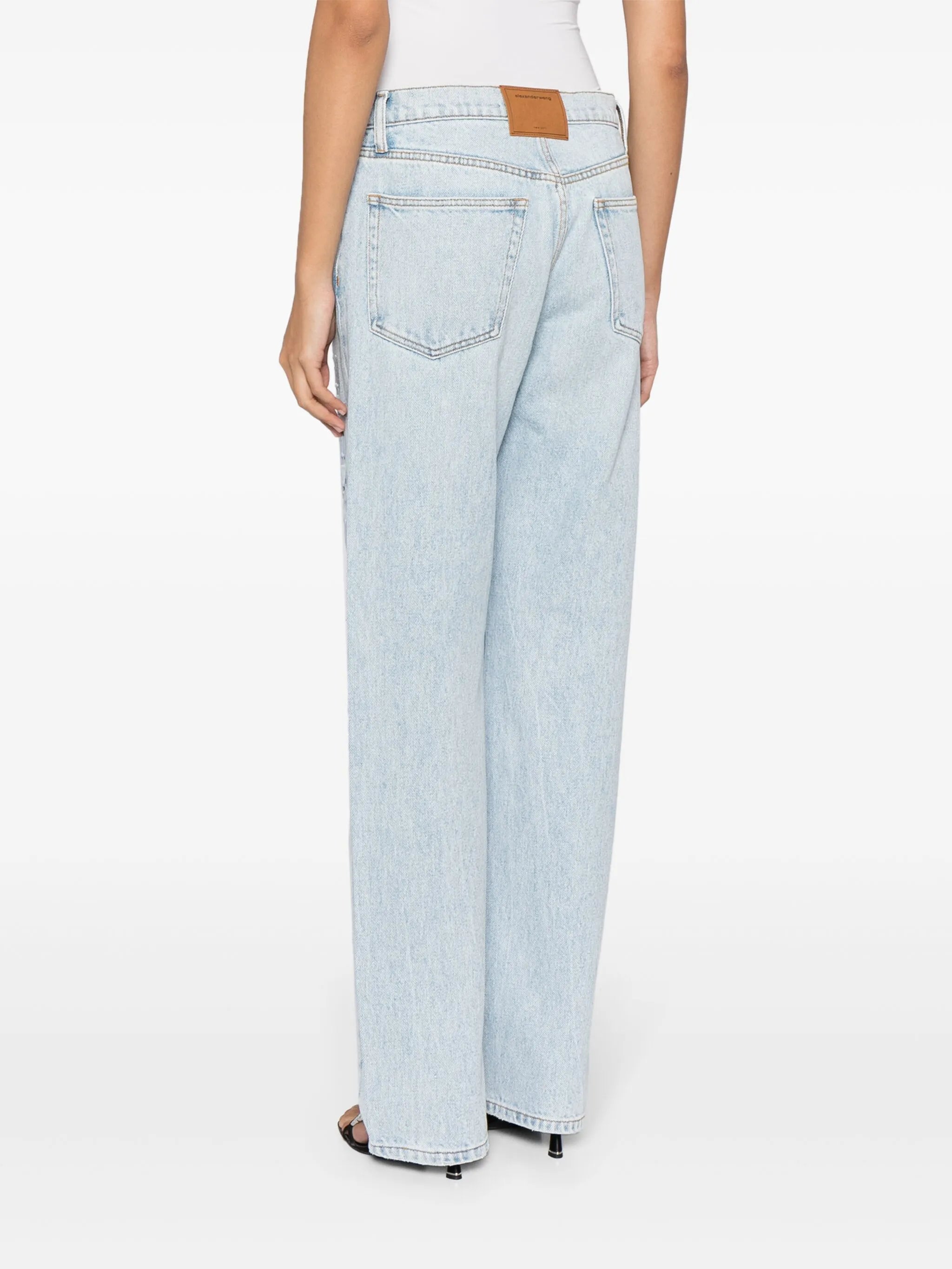 logo-perforated cotton straight jeans