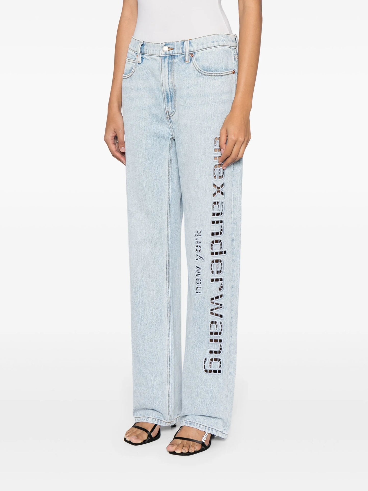 logo-perforated cotton straight jeans