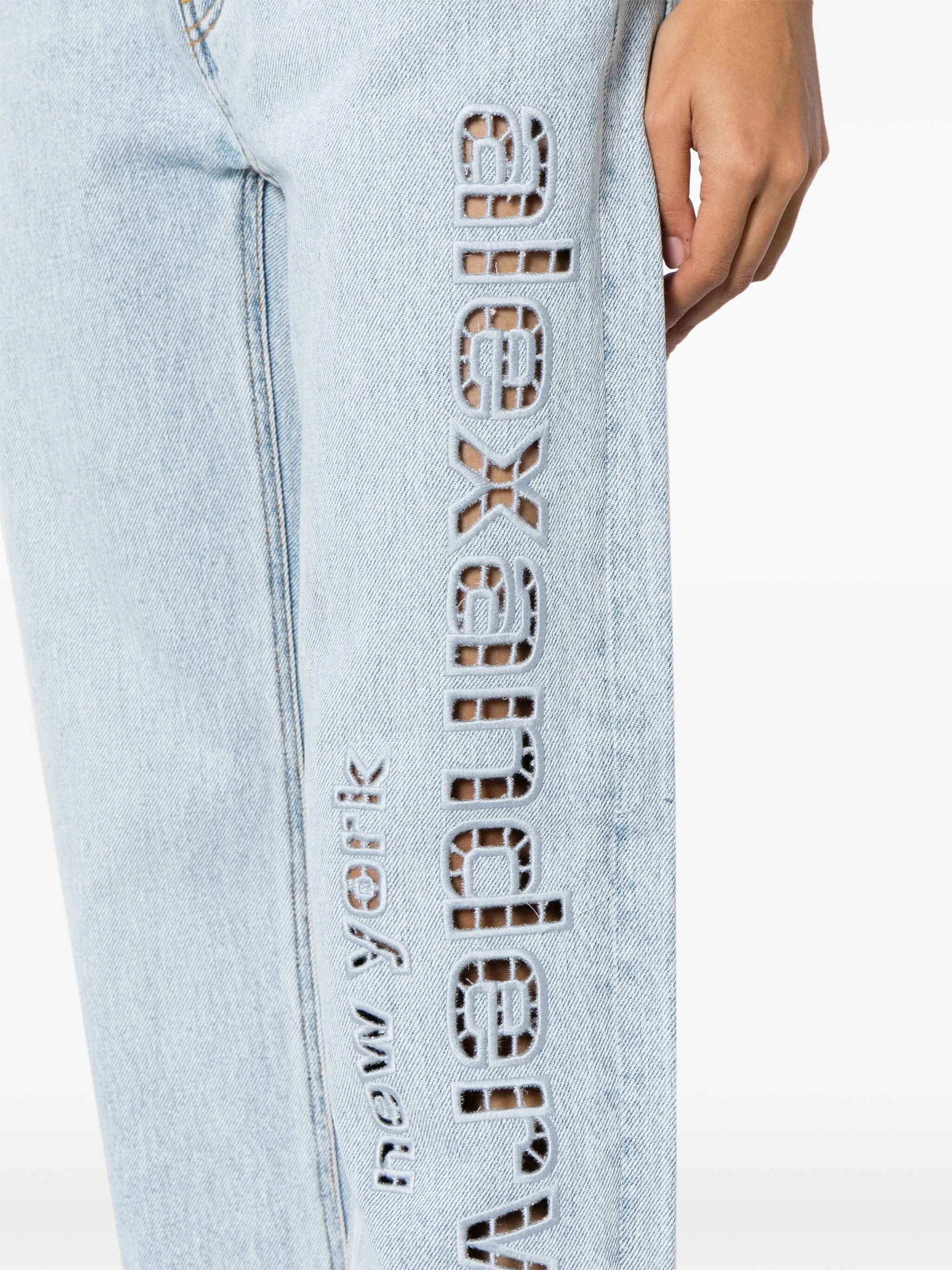 logo-perforated cotton straight jeans