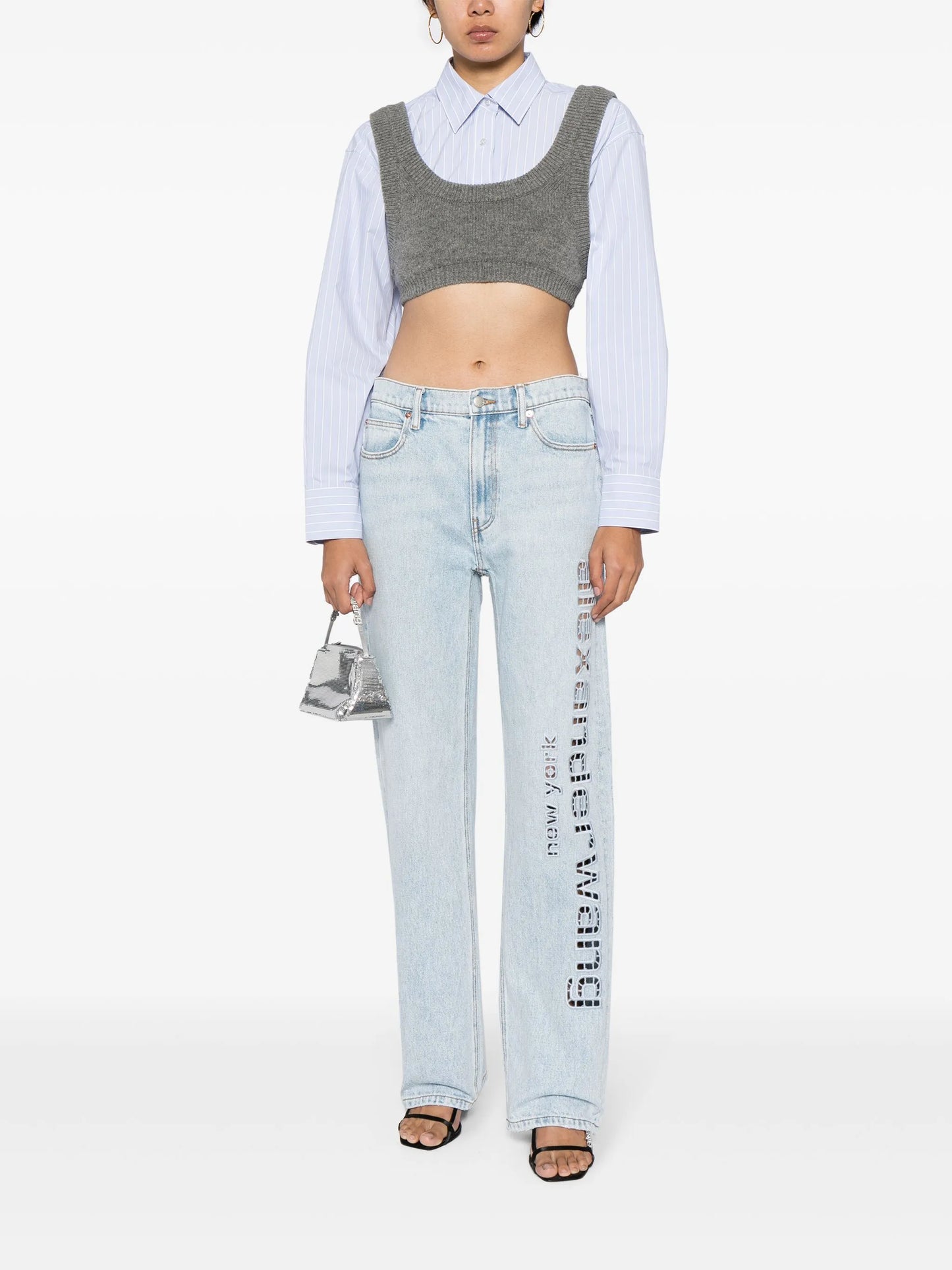 logo-perforated cotton straight jeans