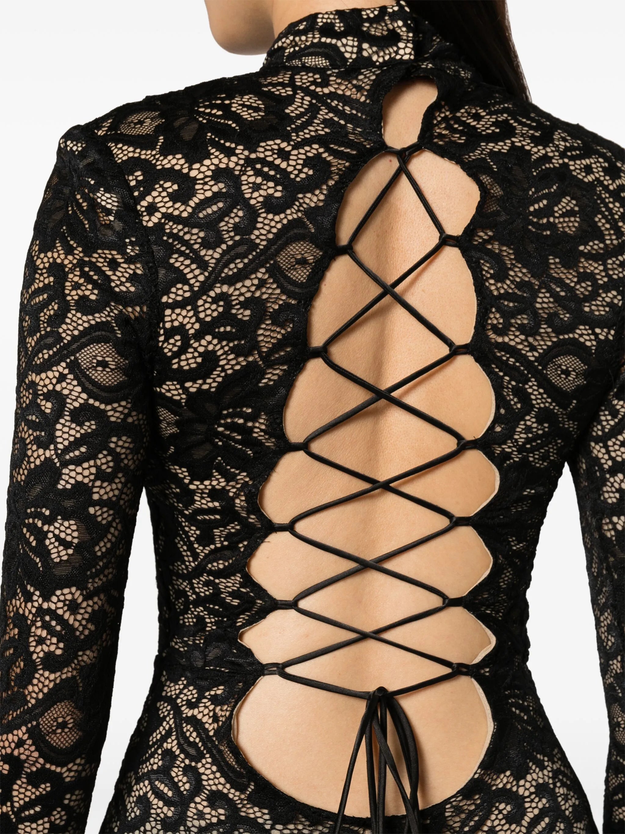 sheer-lace train maxi dress