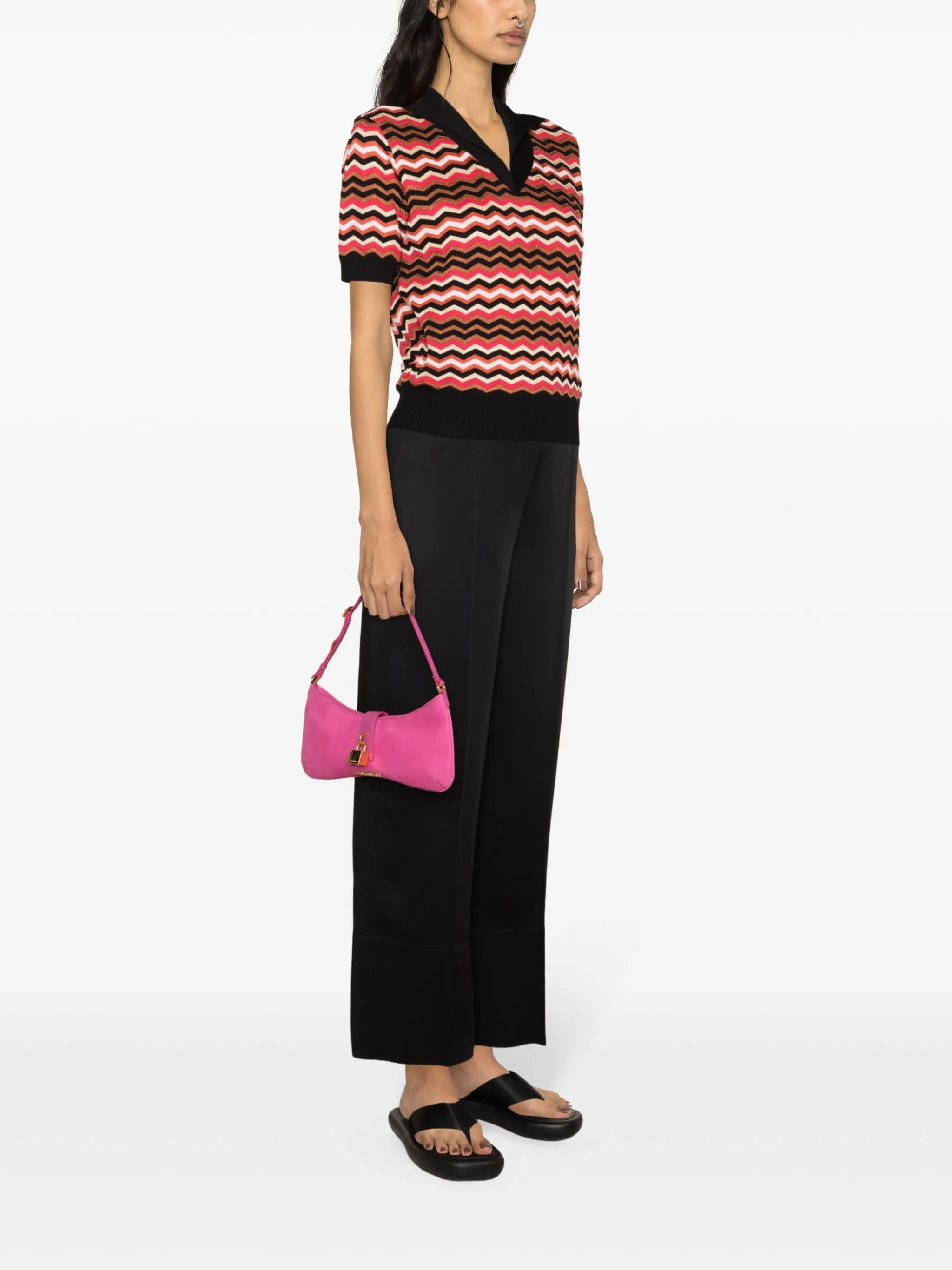 zigzag-print fine-knit top