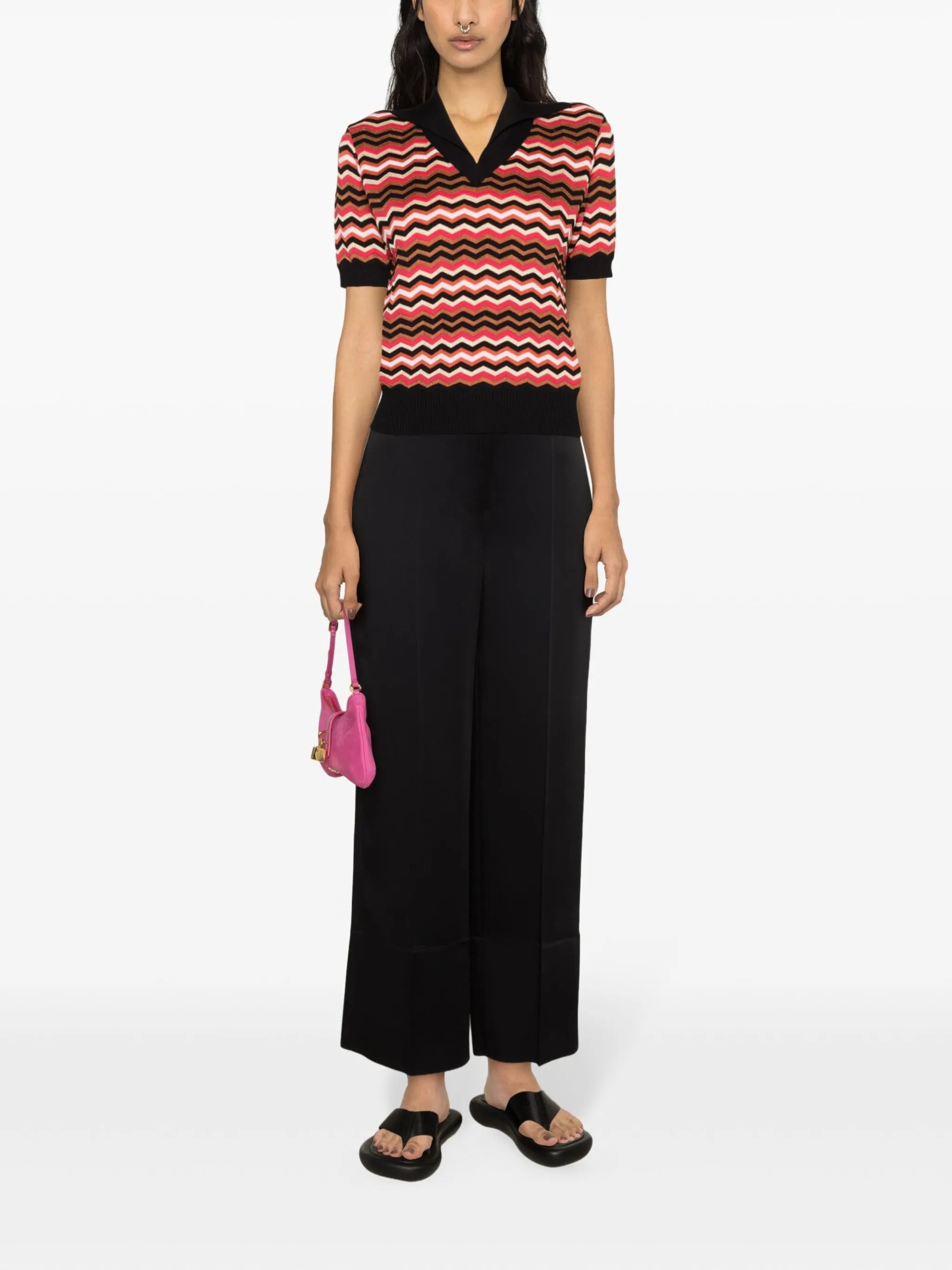 zigzag-print fine-knit top