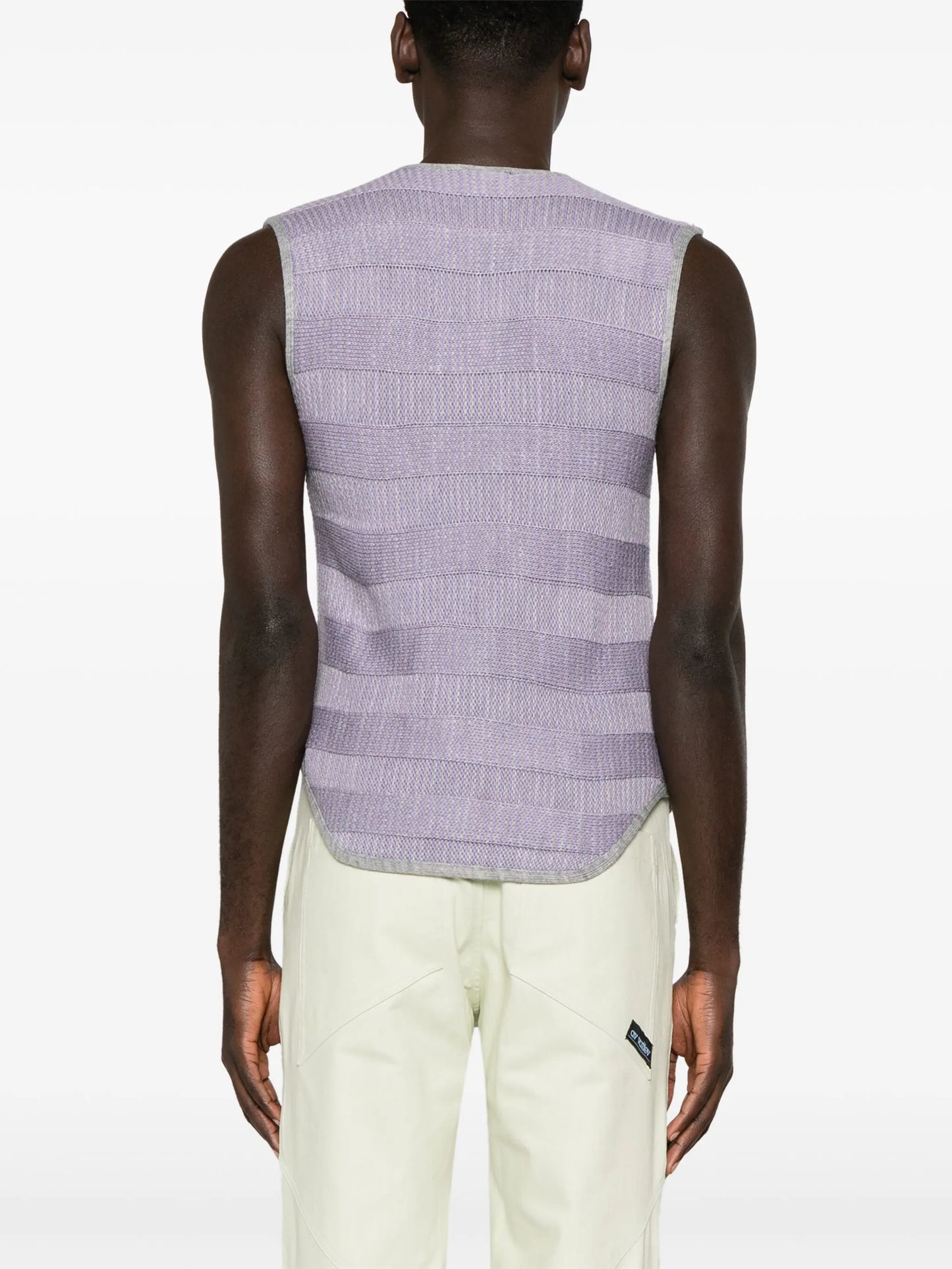 striped asymmetric-neck vest