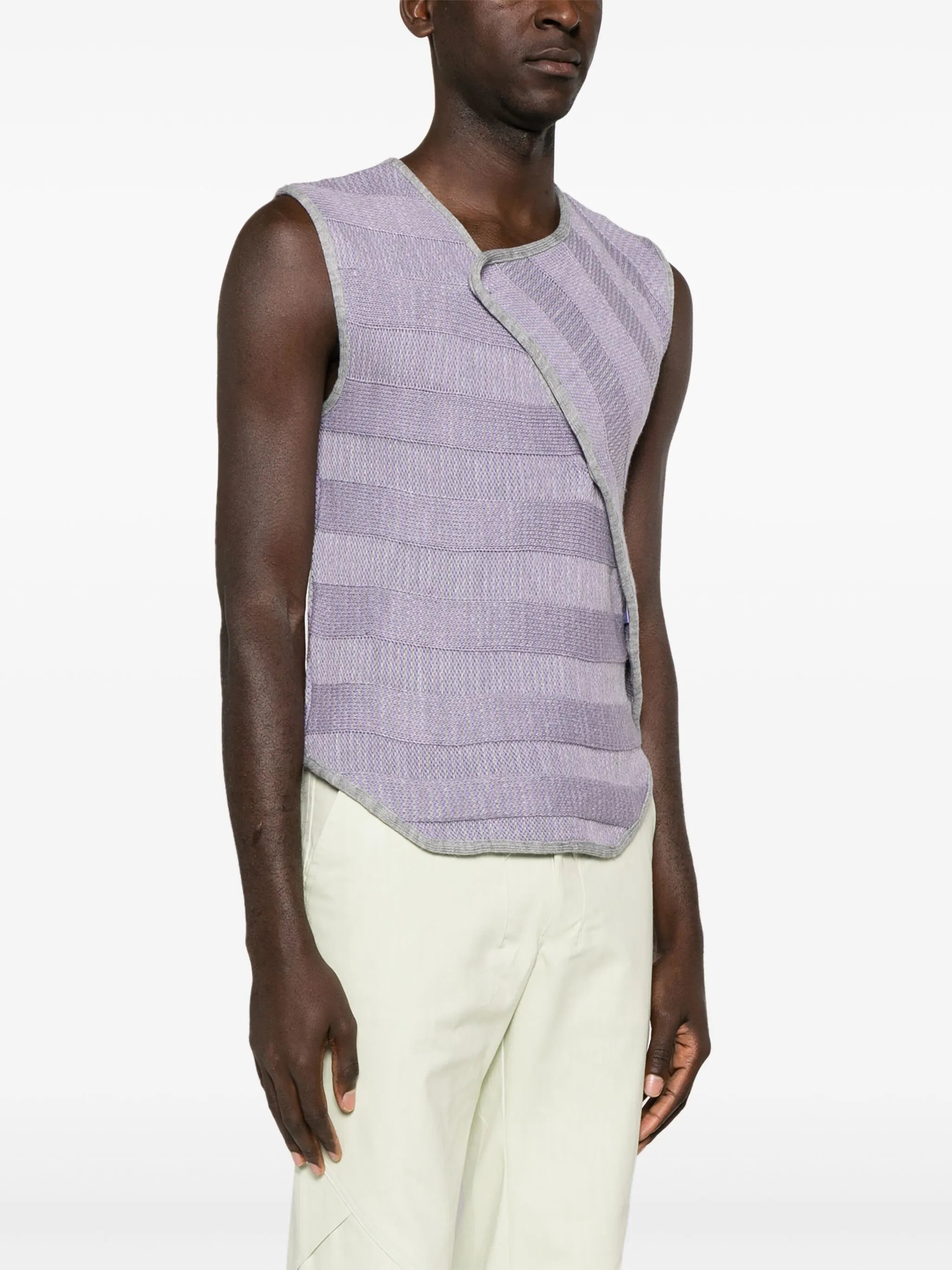 striped asymmetric-neck vest