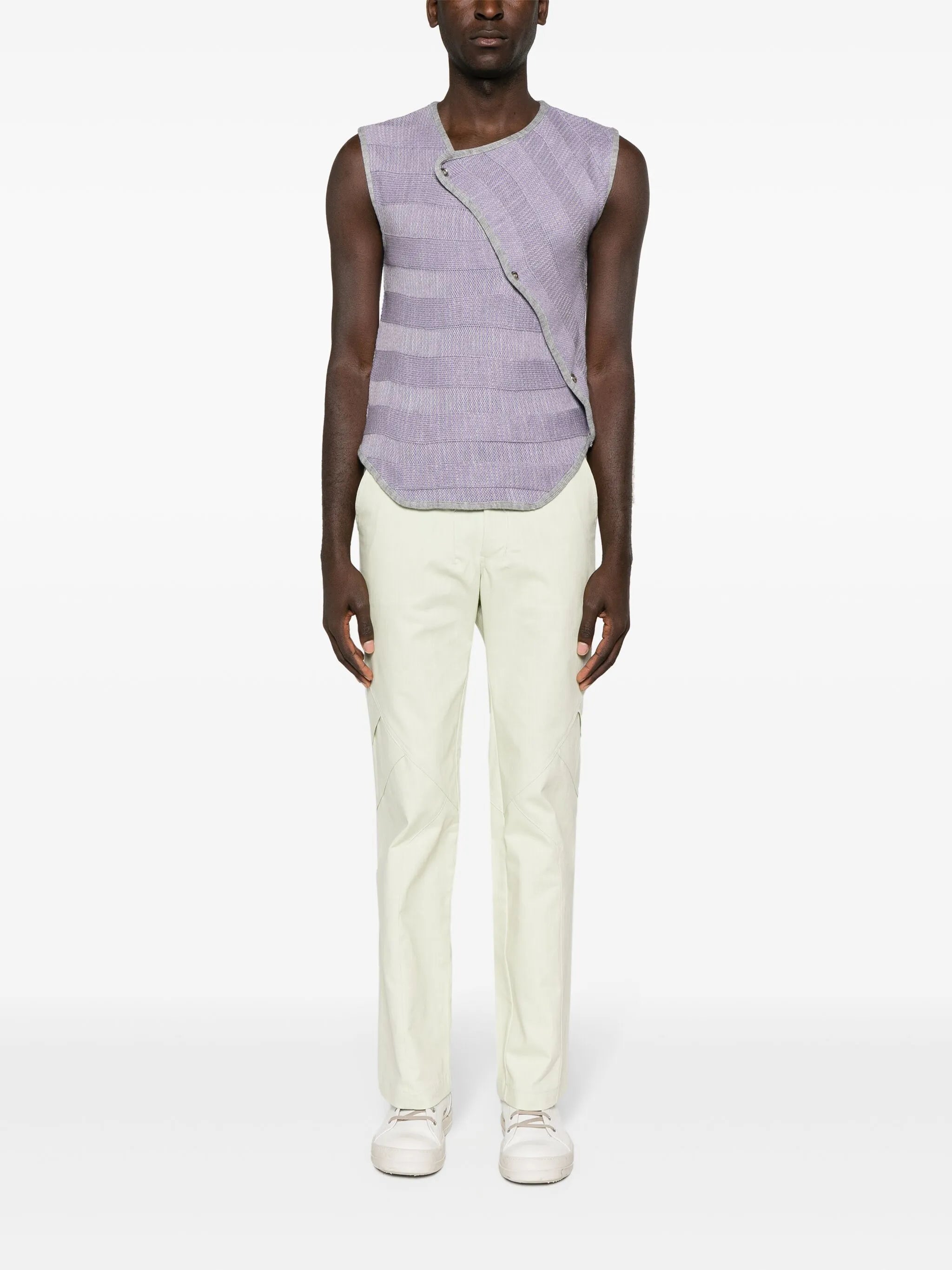 striped asymmetric-neck vest