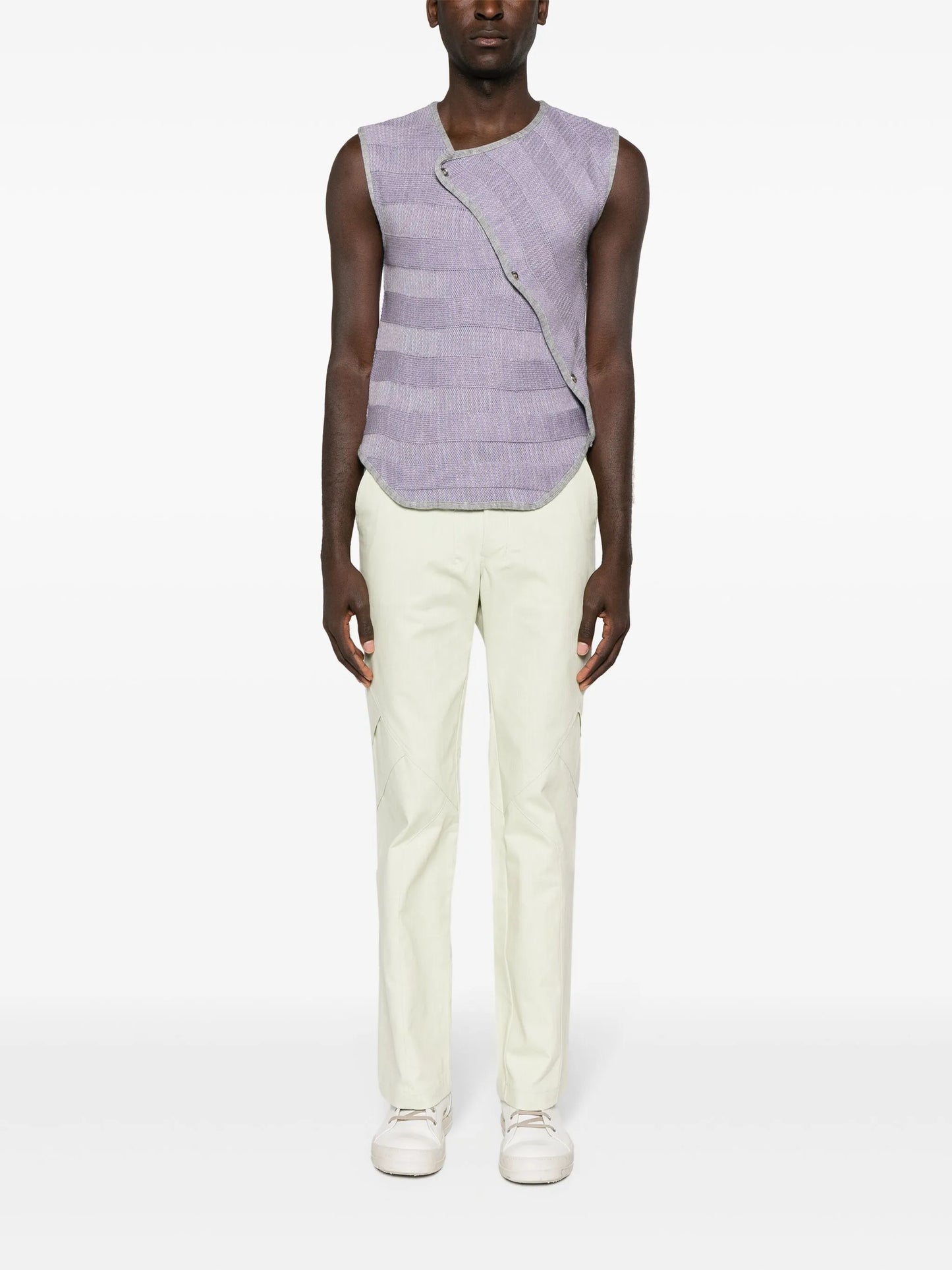 striped asymmetric-neck vest