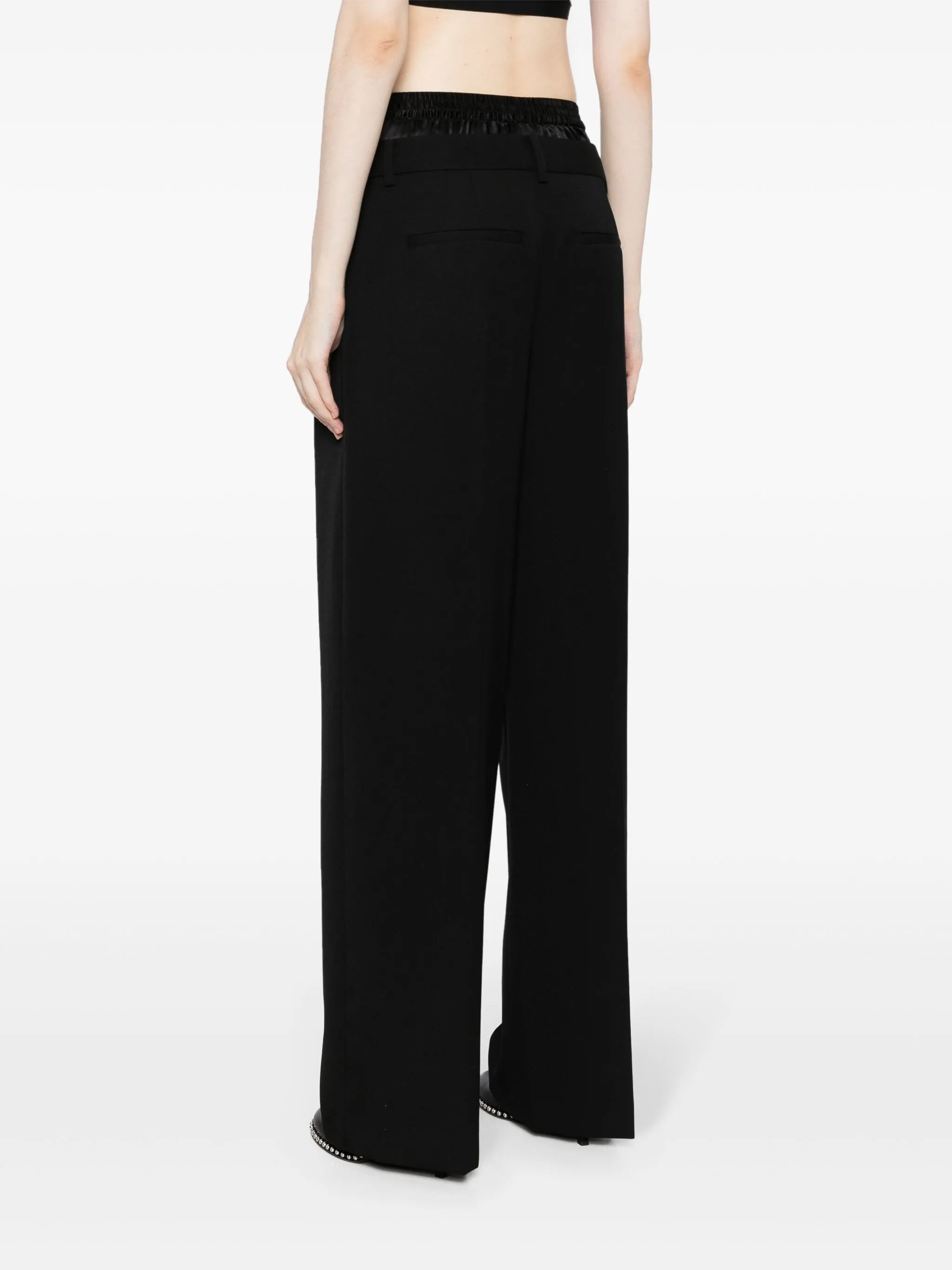 layered-design wool trousers