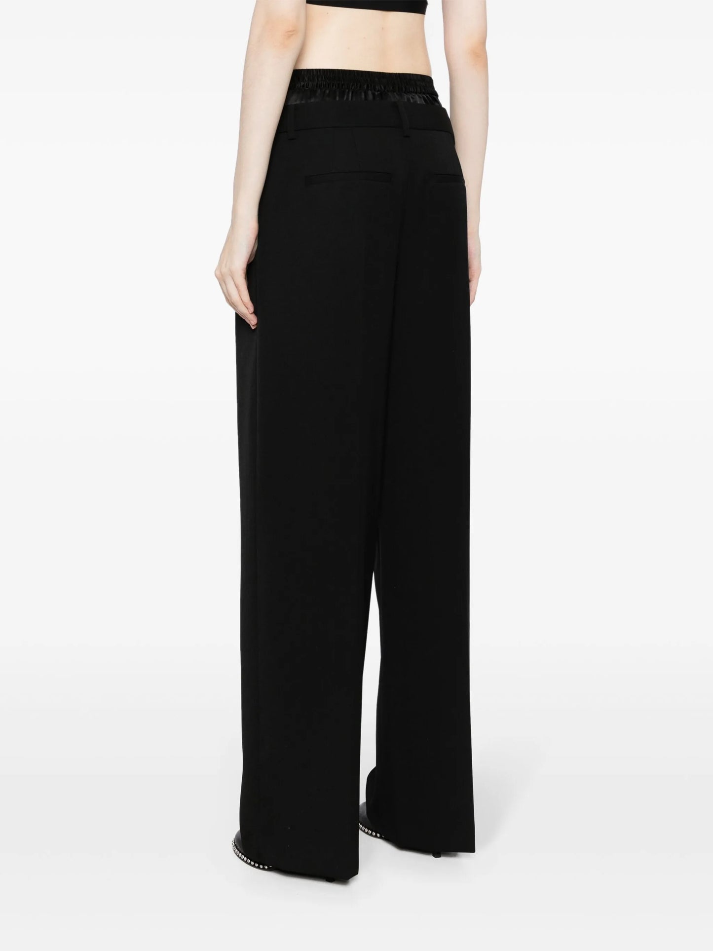layered-design wool trousers