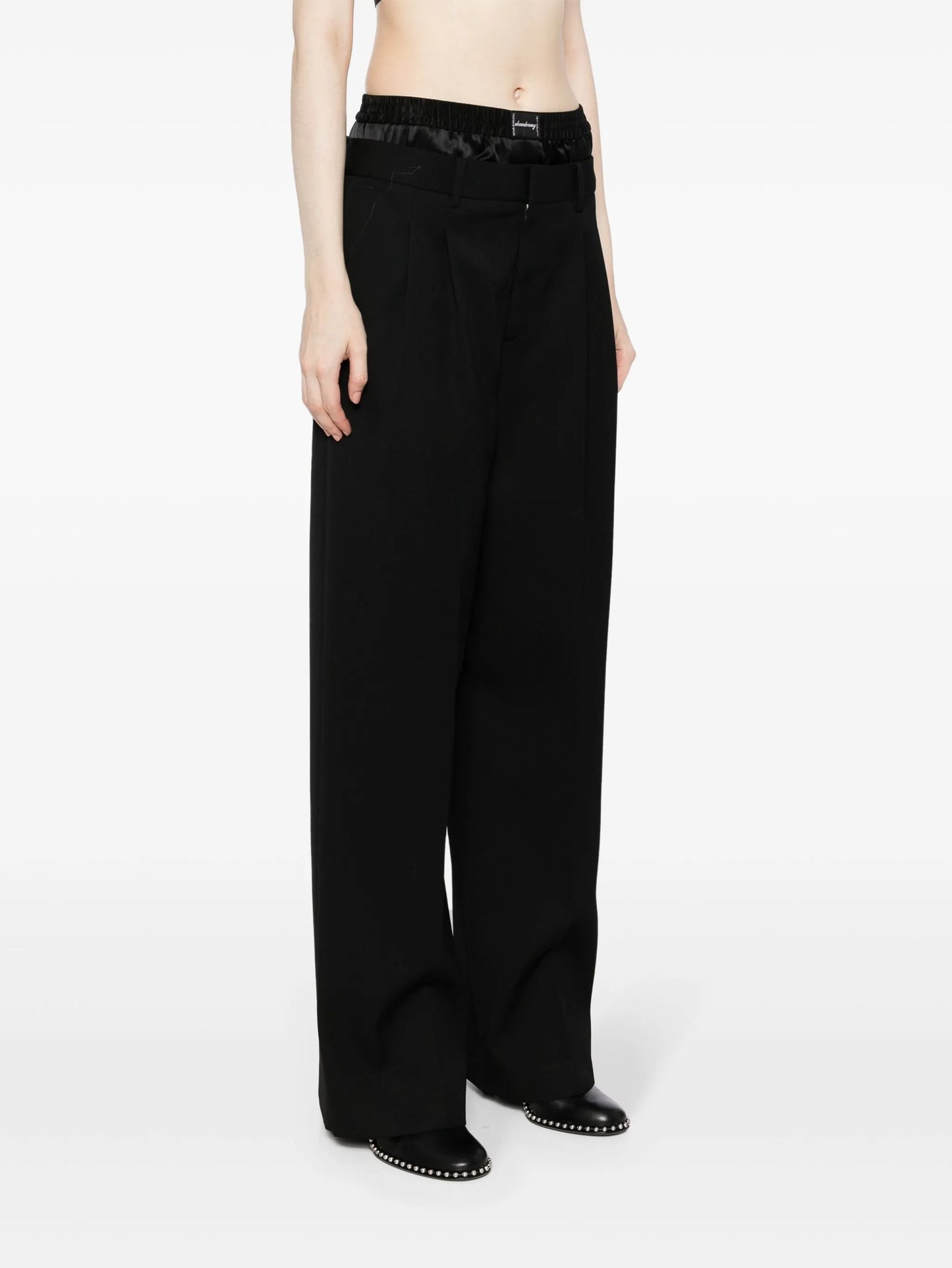 layered-design wool trousers