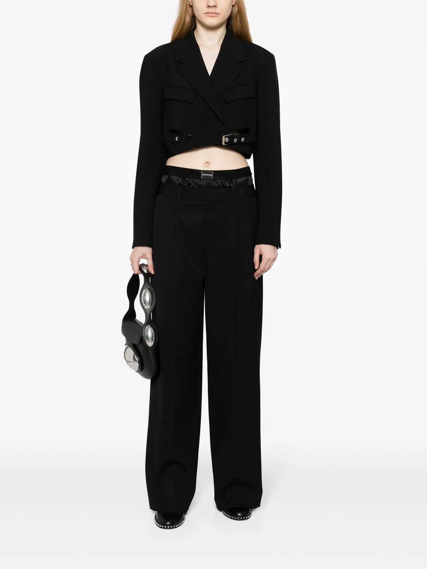 layered-design wool trousers