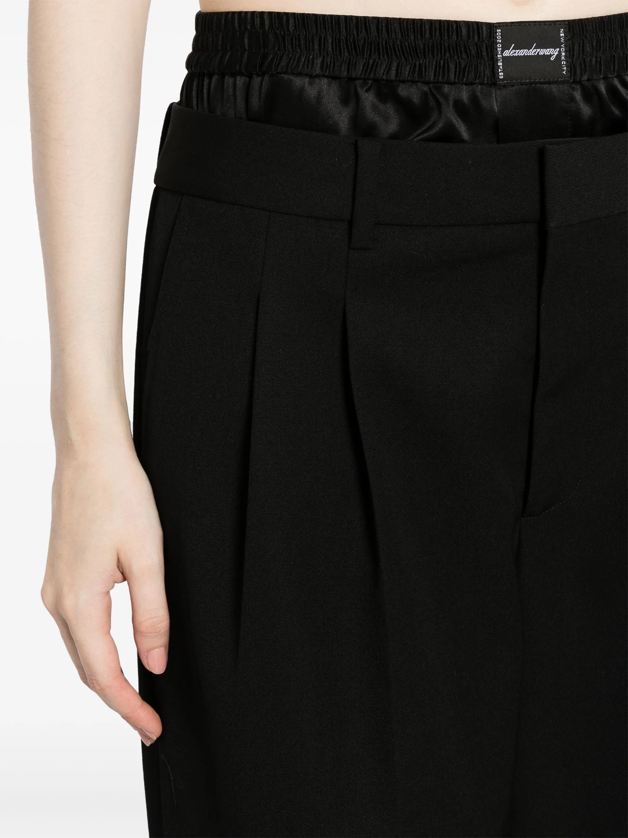 layered-design wool trousers