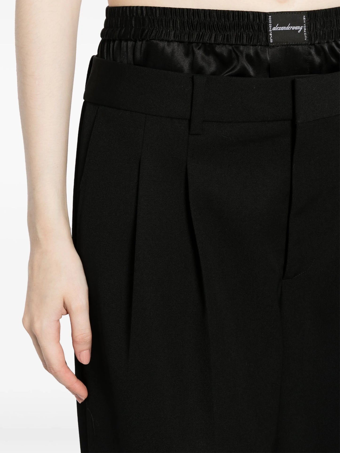 layered-design wool trousers