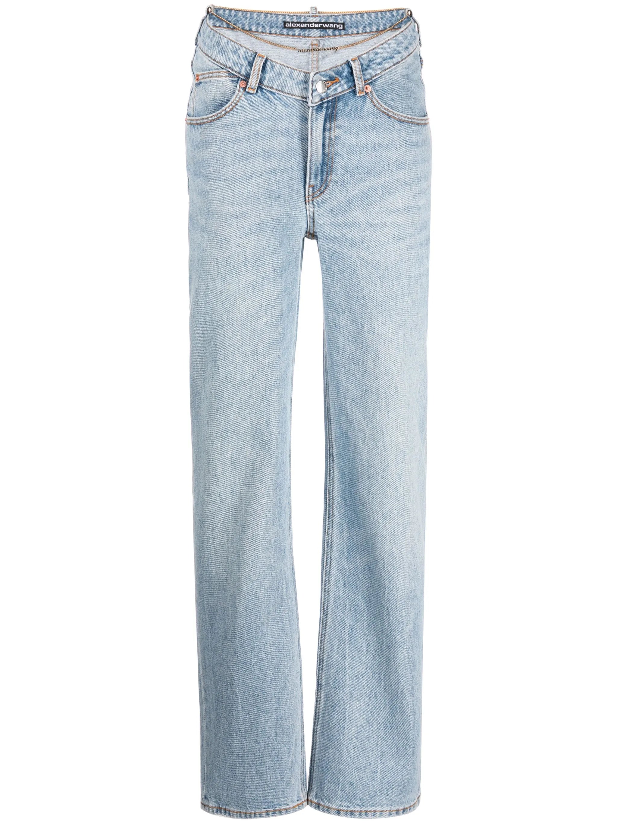 cable-chain link cotton straight jeans
