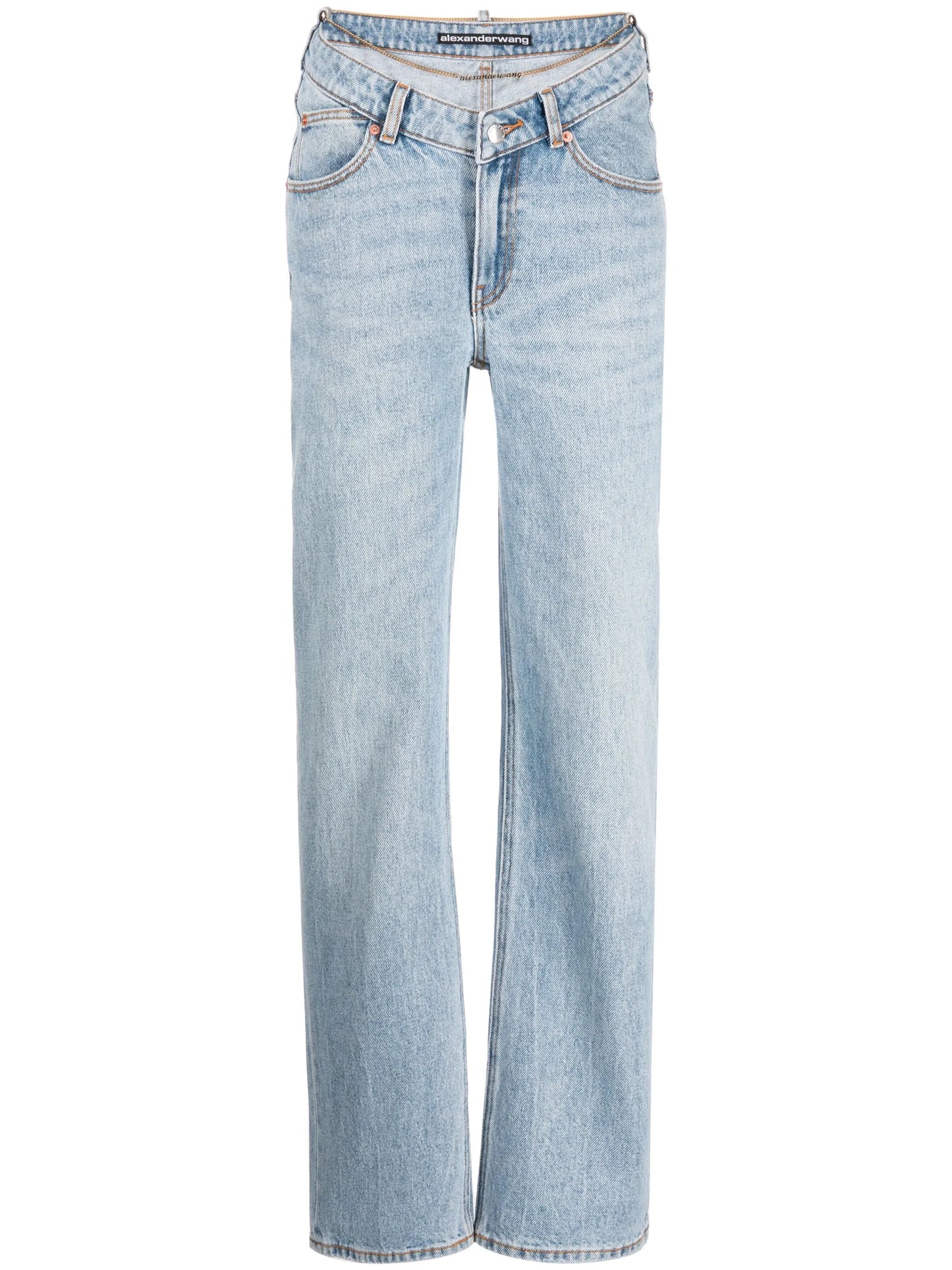 cable-chain link cotton straight jeans