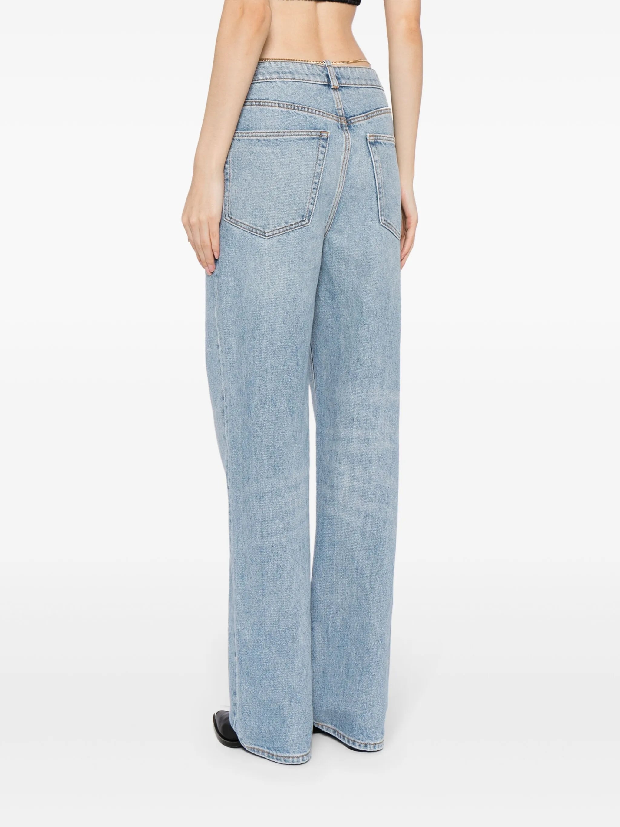 cable-chain link cotton straight jeans