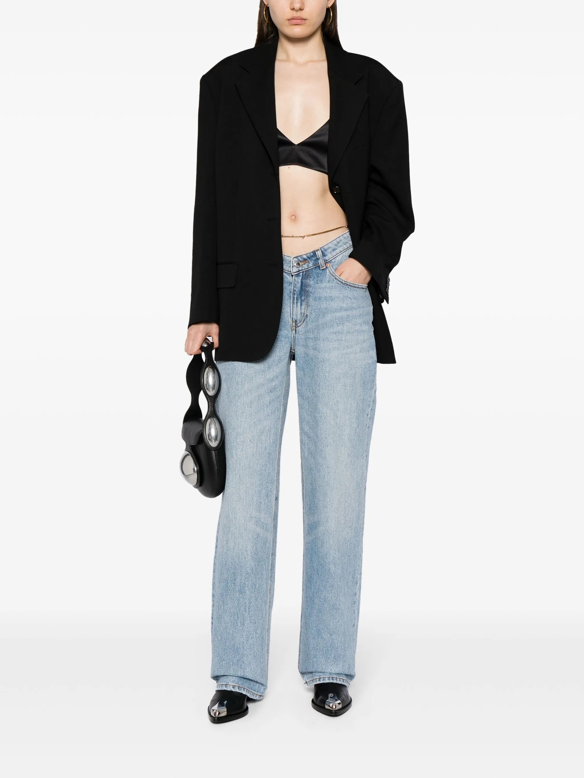 cable-chain link cotton straight jeans