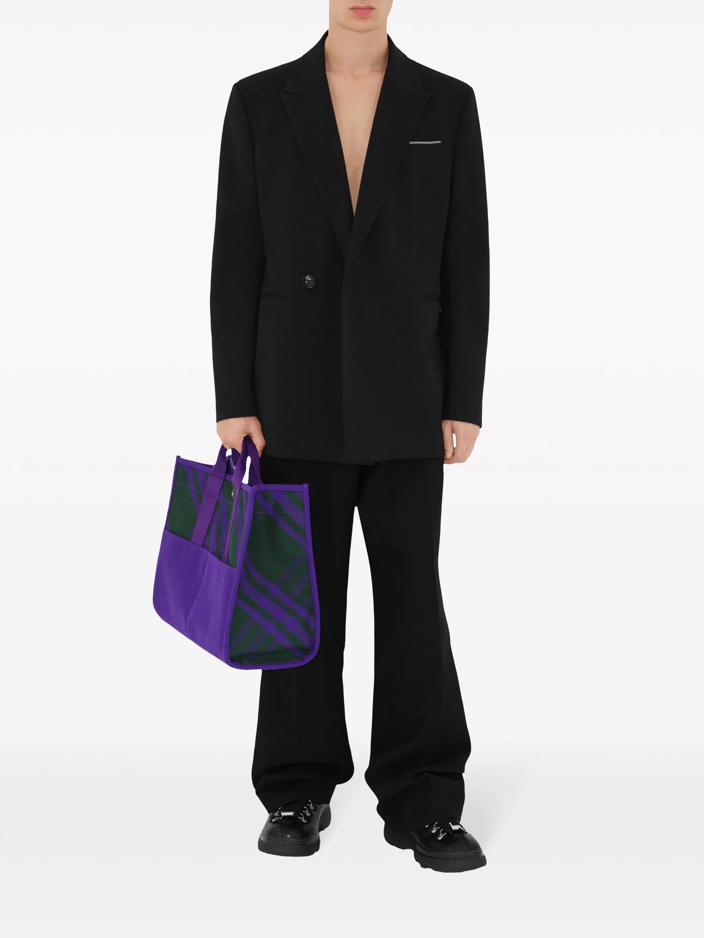 check-pattern leather tote bag