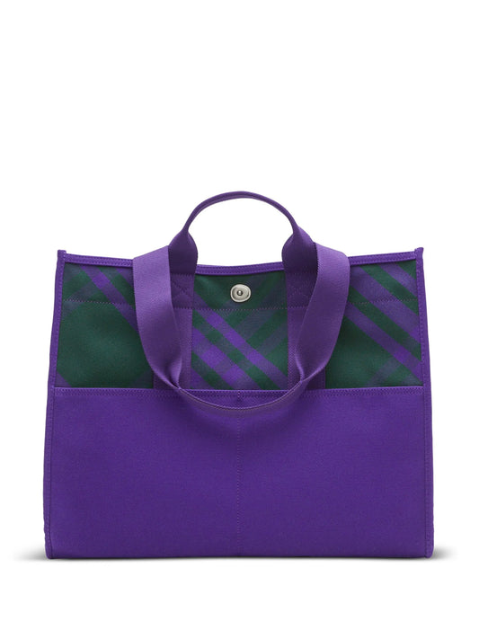 check-pattern leather tote bag