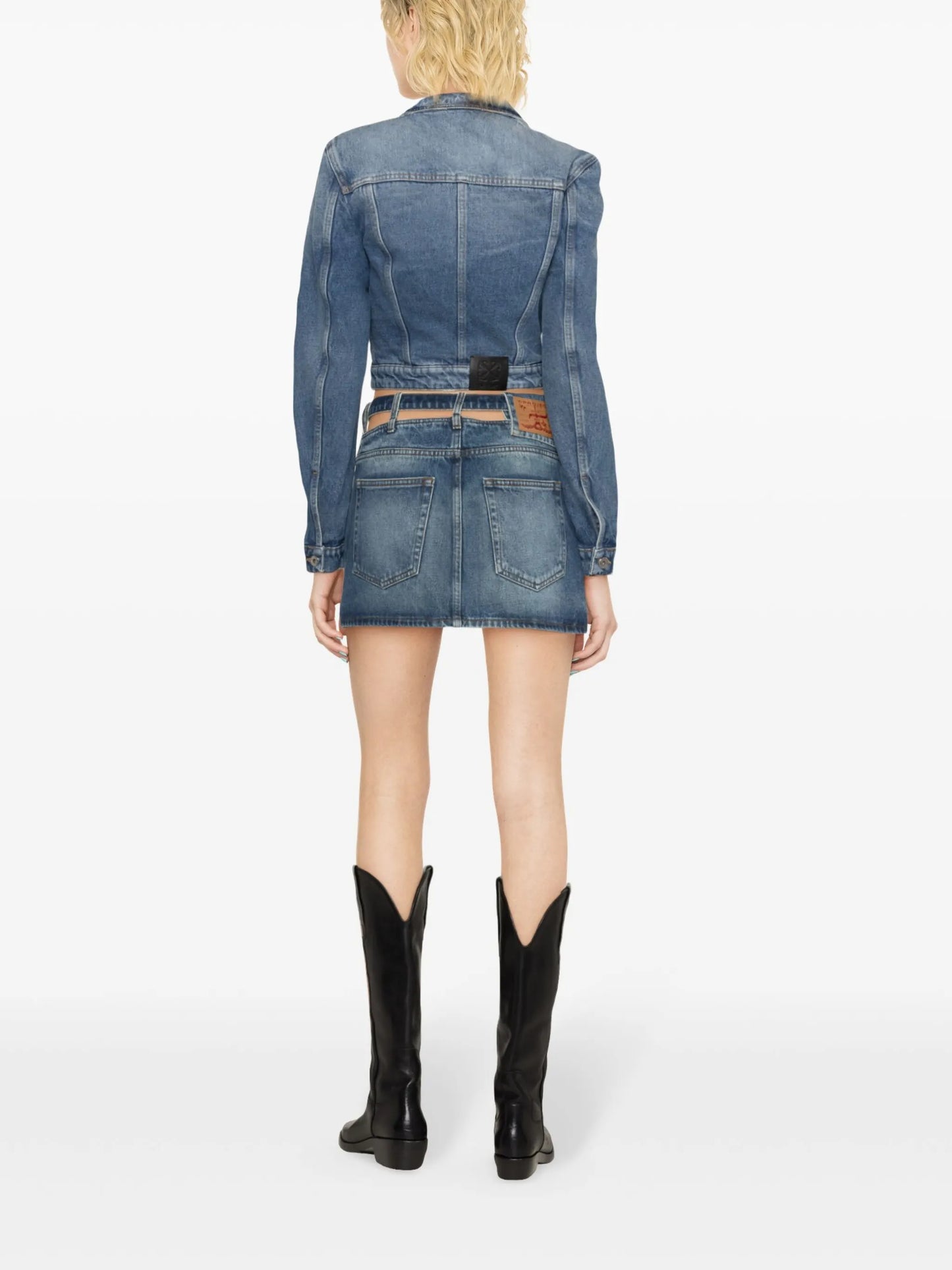 strap-detailing cropped denim jacket