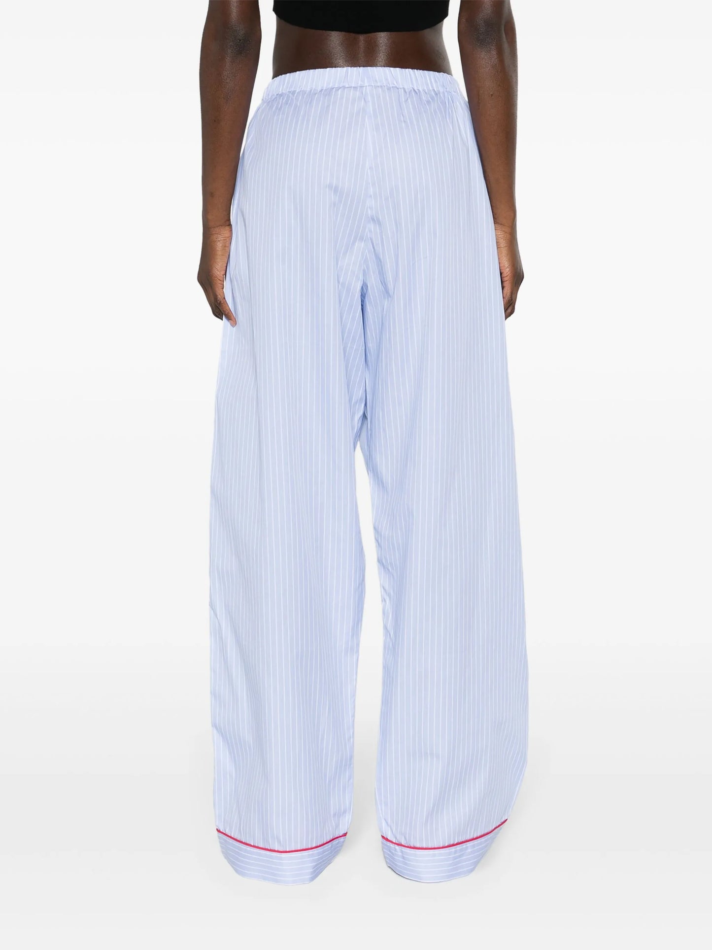 pinstriped wide-leg trousers