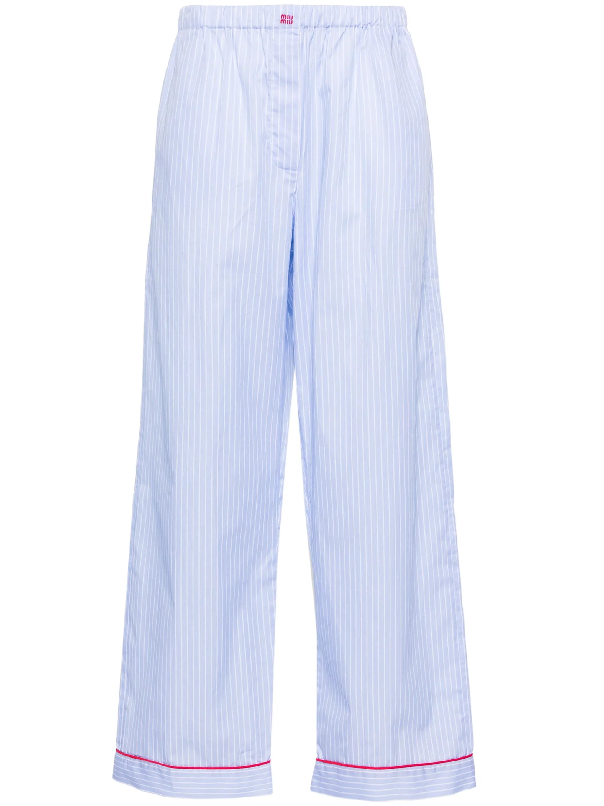 pinstriped wide-leg trousers