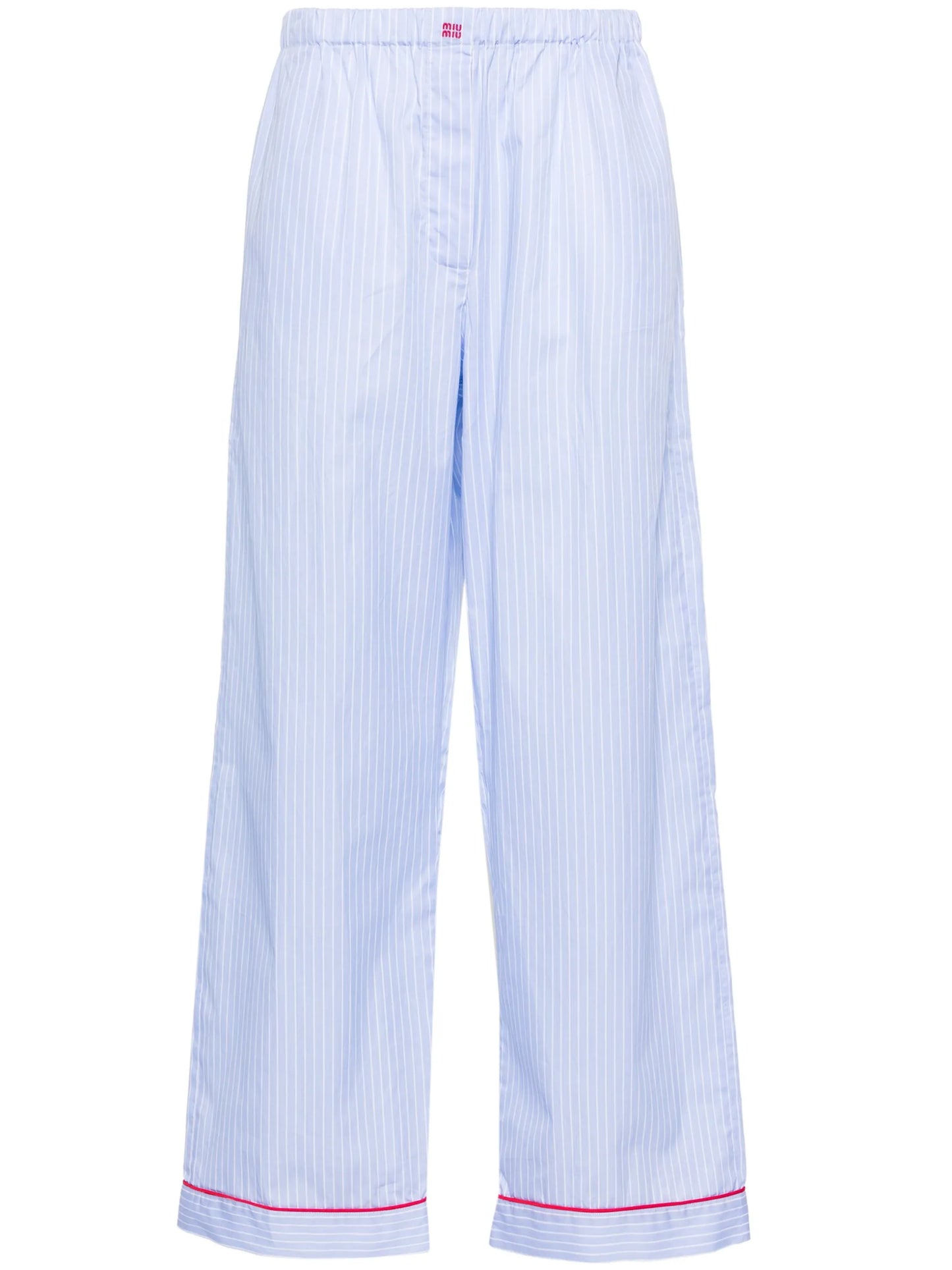 pinstriped wide-leg trousers