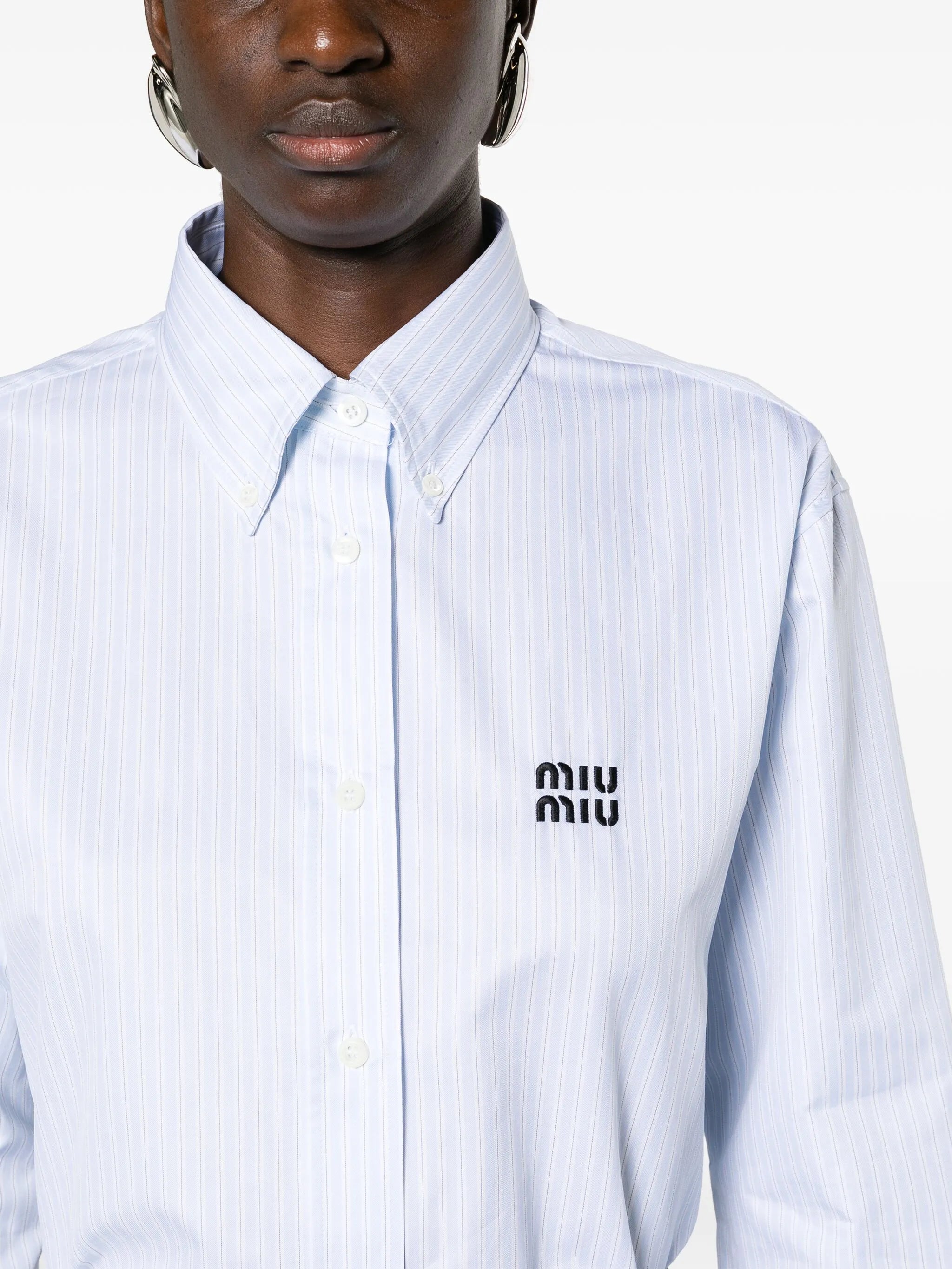 logo-embroidered striped shirt