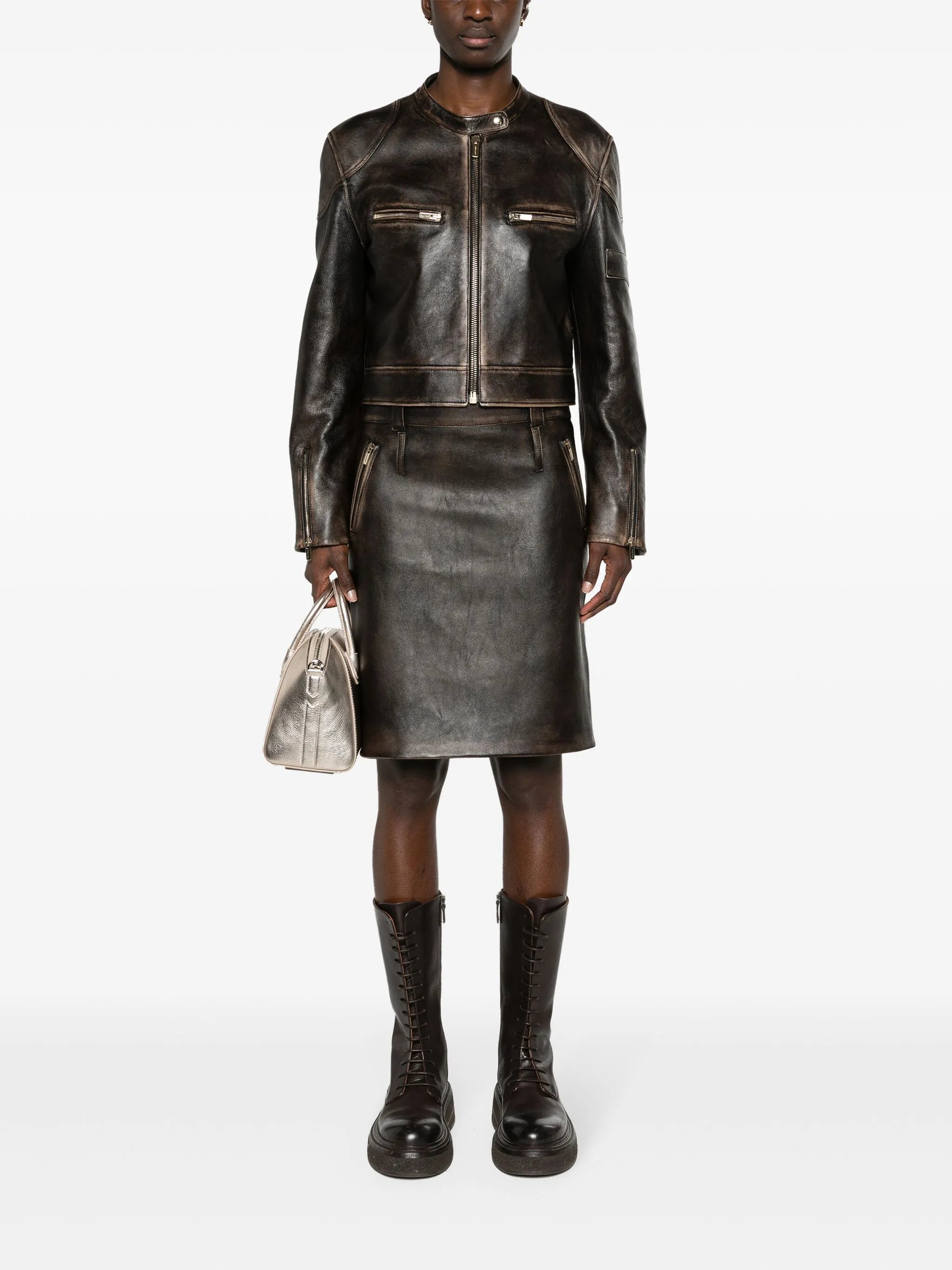 zipped cropped leather jacket