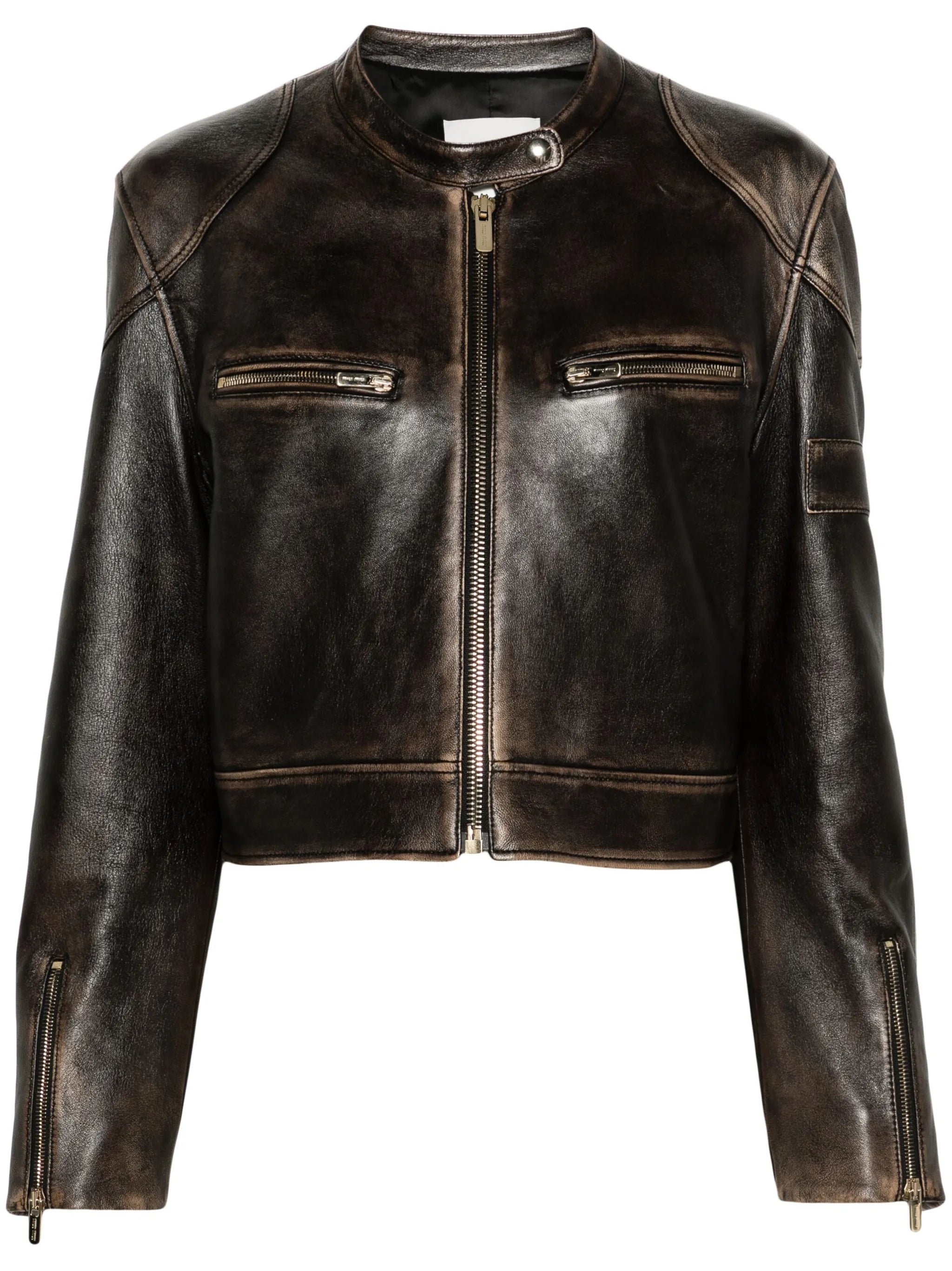 zipped cropped leather jacket