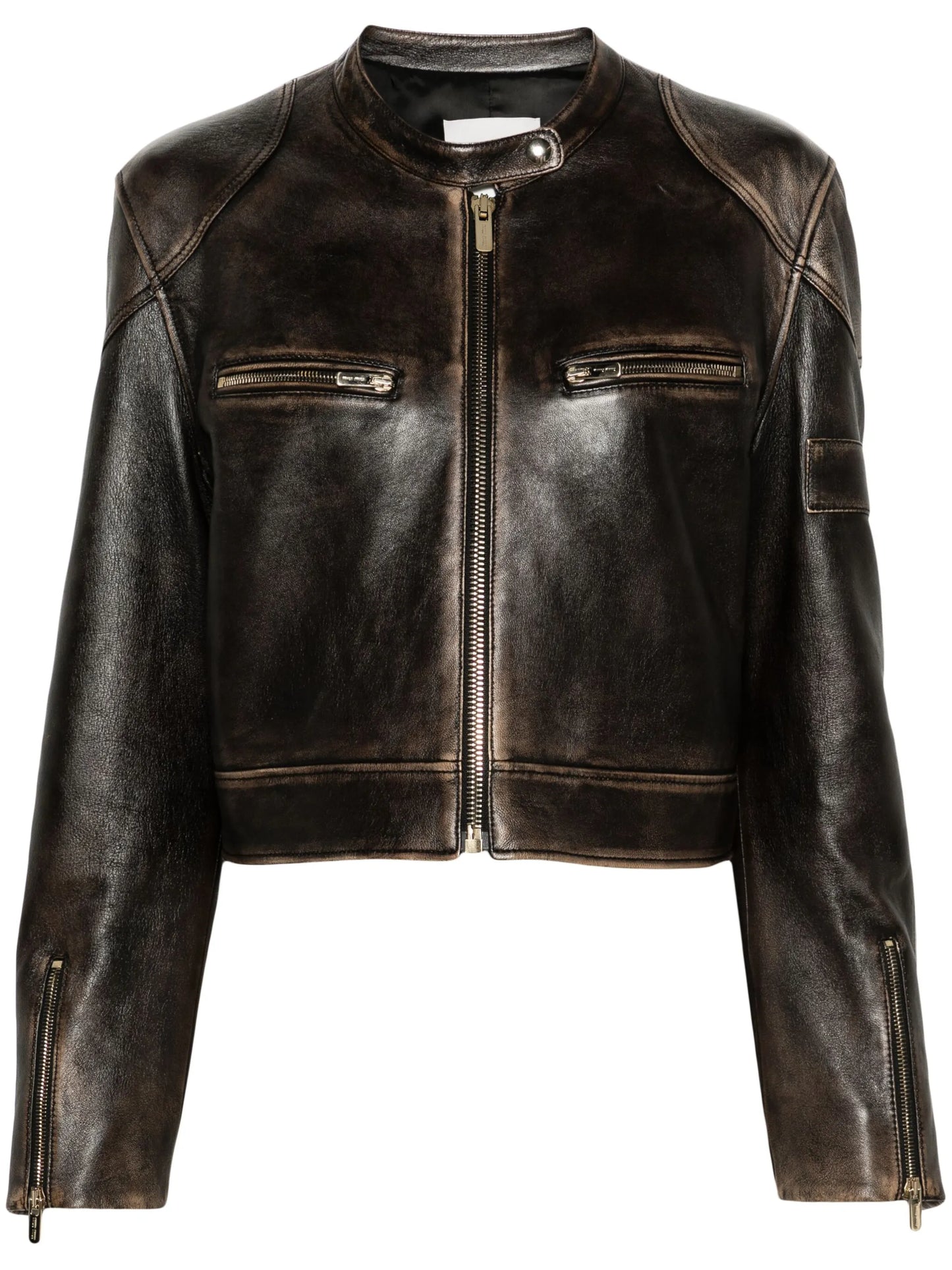 zipped cropped leather jacket