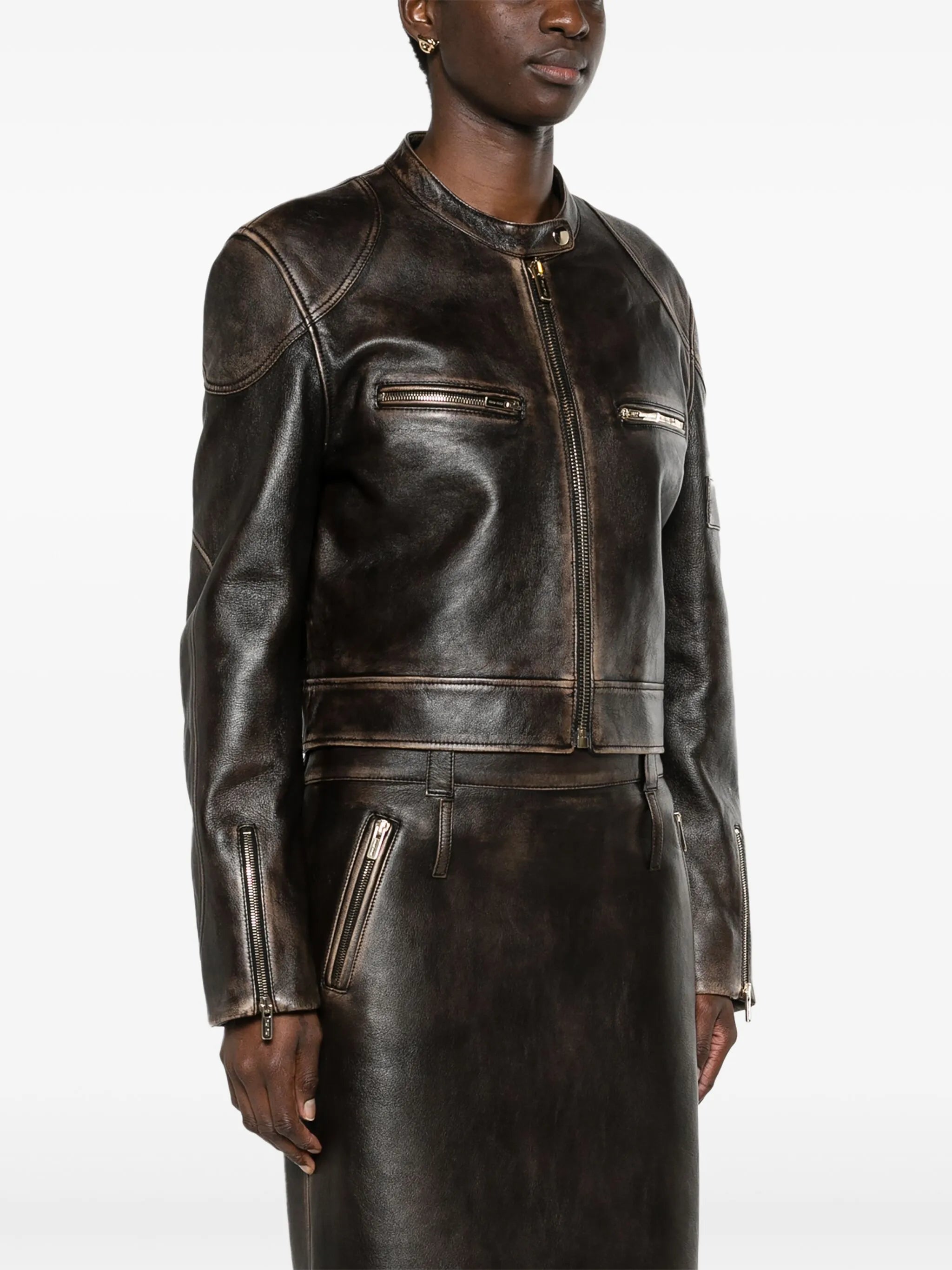 zipped cropped leather jacket