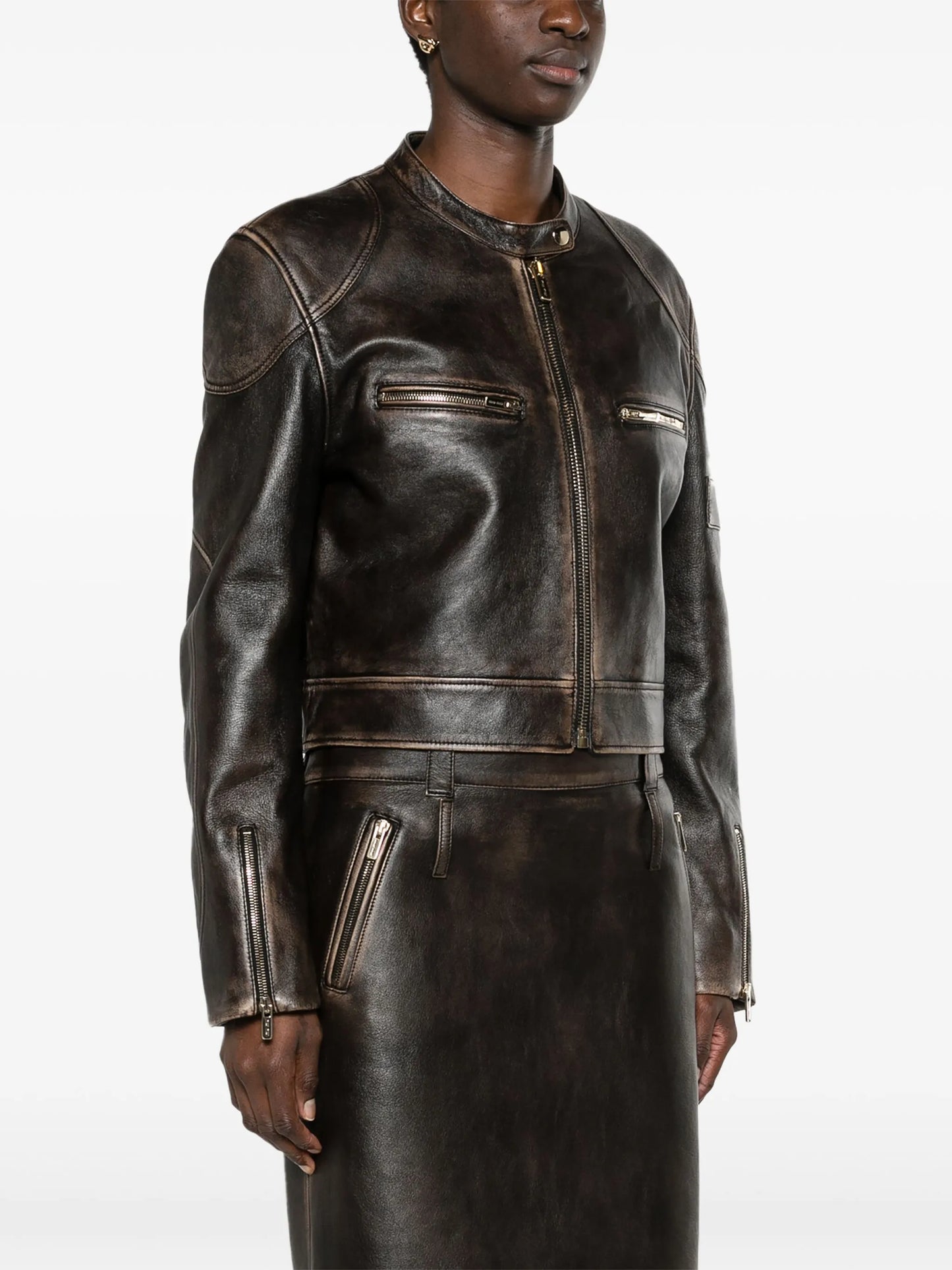 zipped cropped leather jacket
