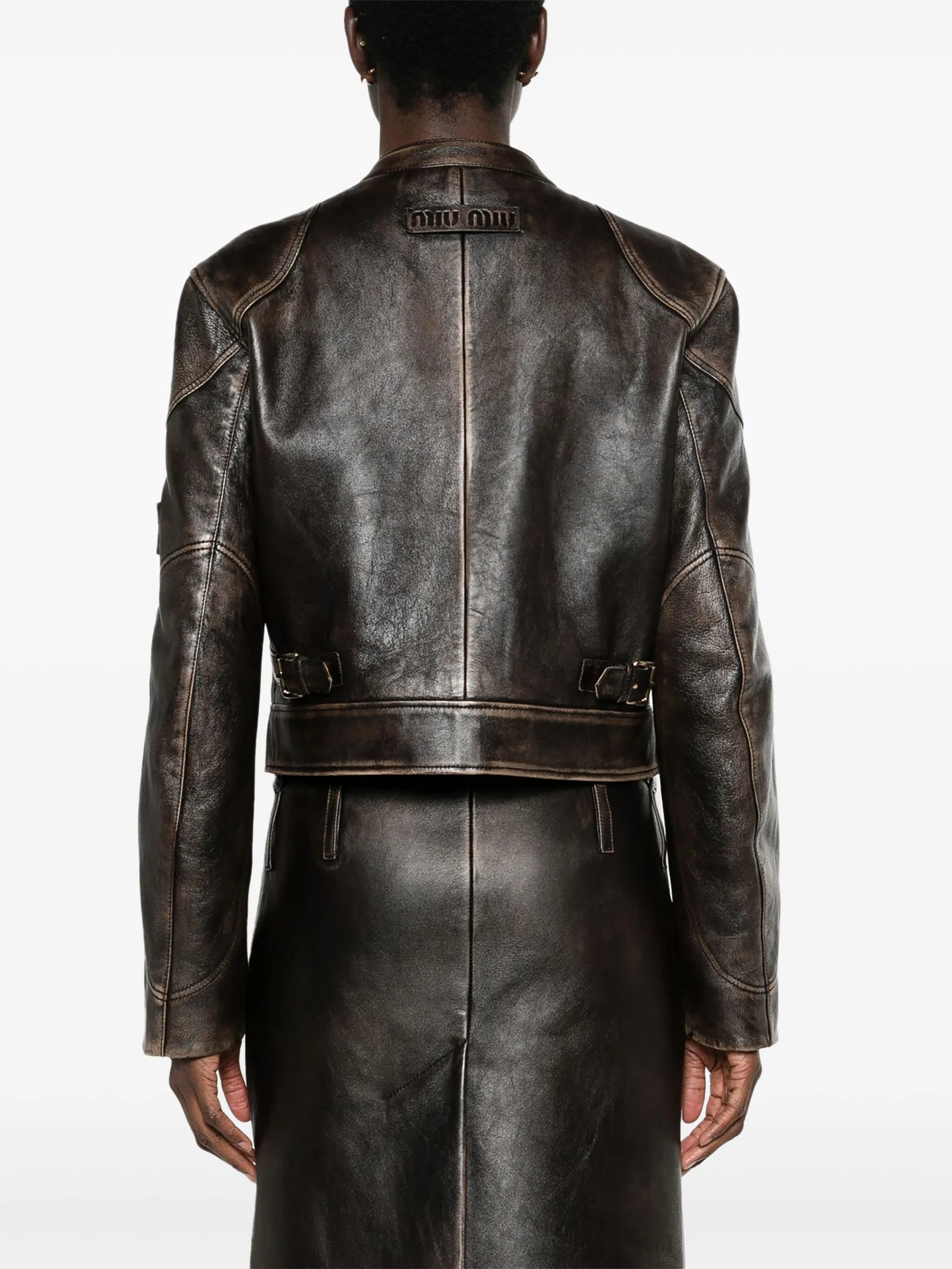 zipped cropped leather jacket