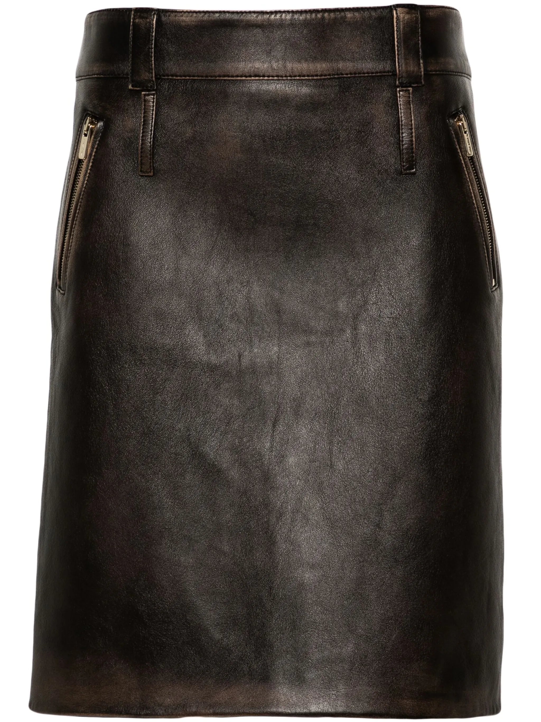 leather pencil midi skirt