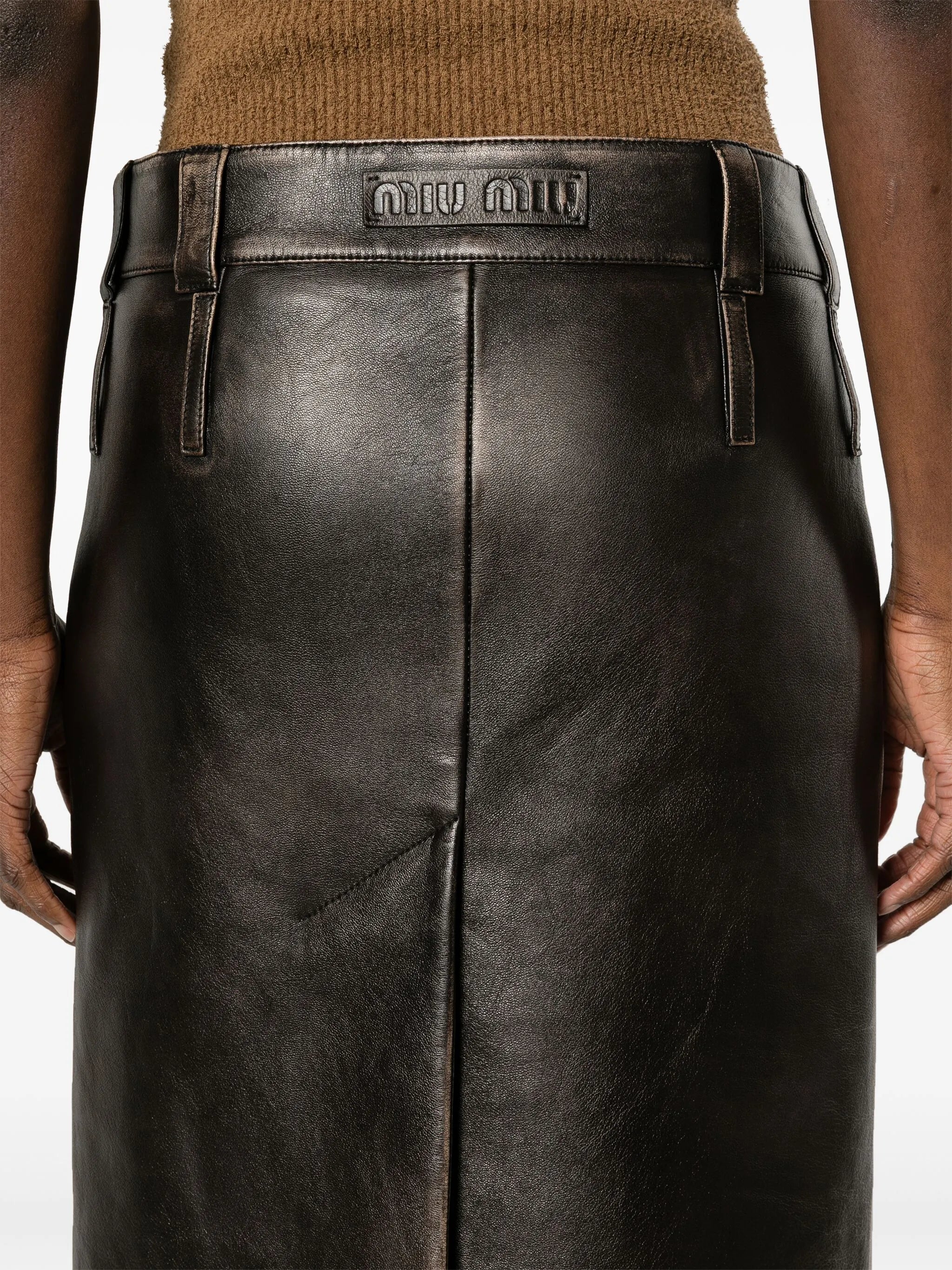leather pencil midi skirt