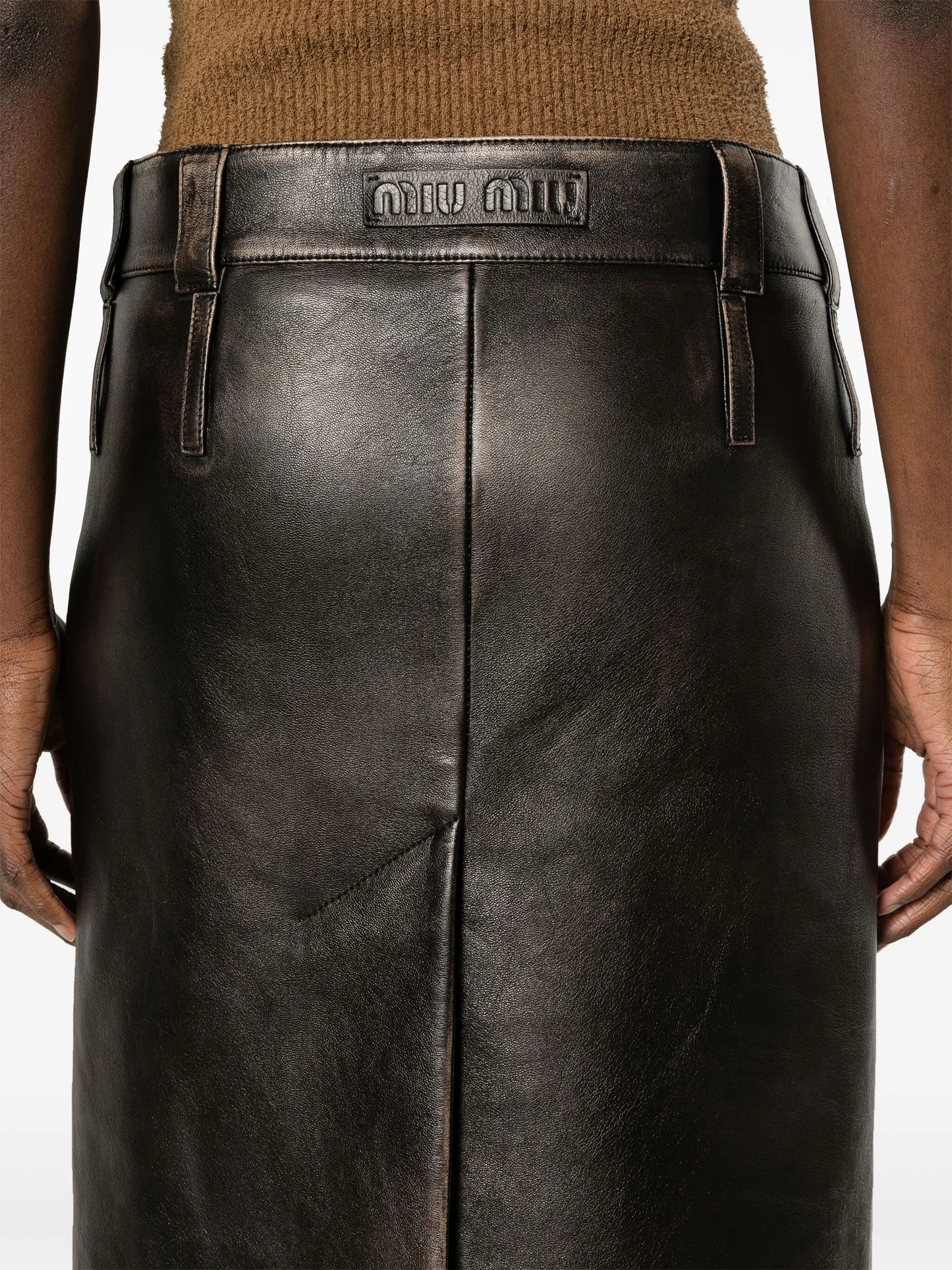 leather pencil midi skirt