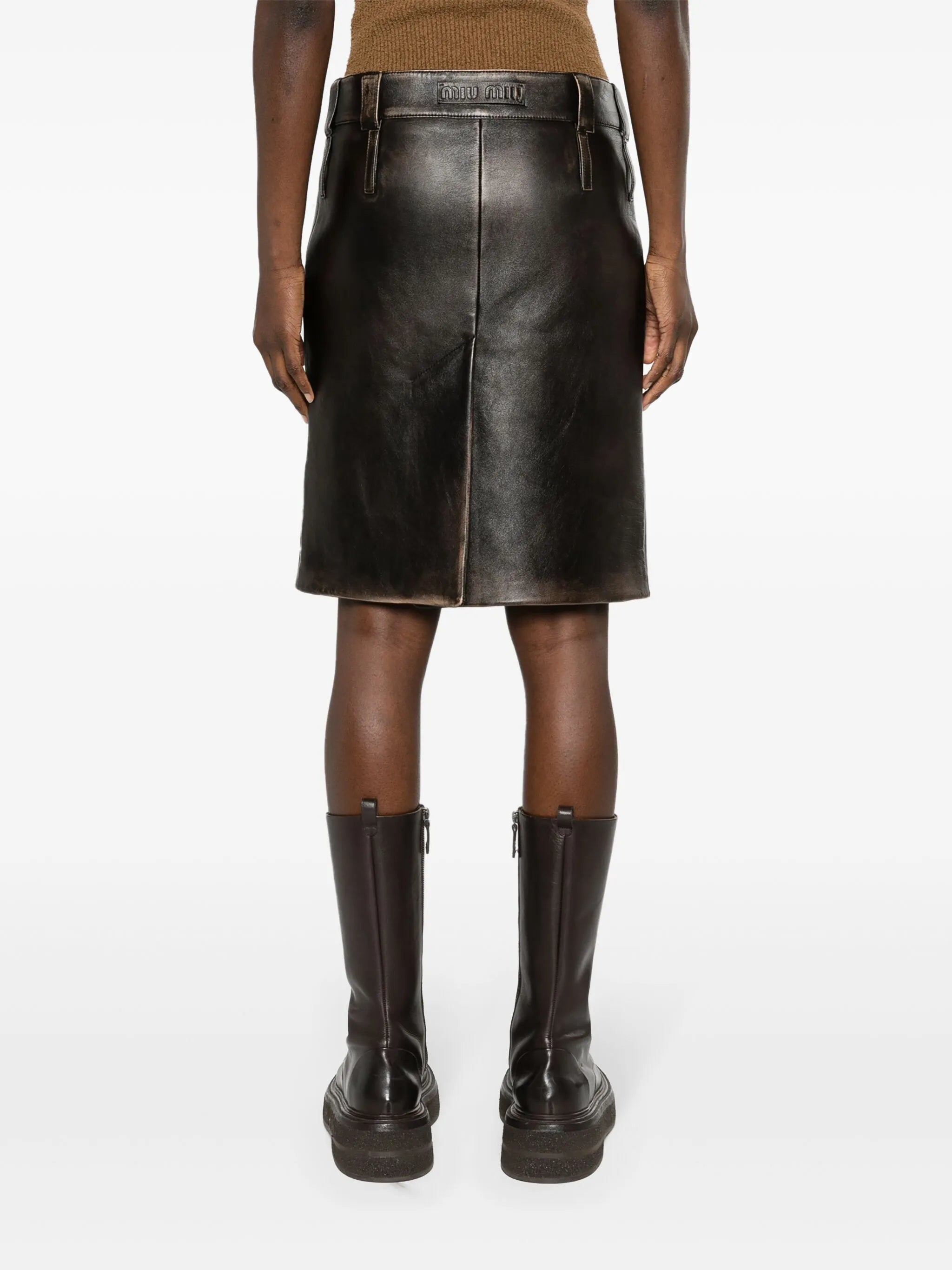 leather pencil midi skirt
