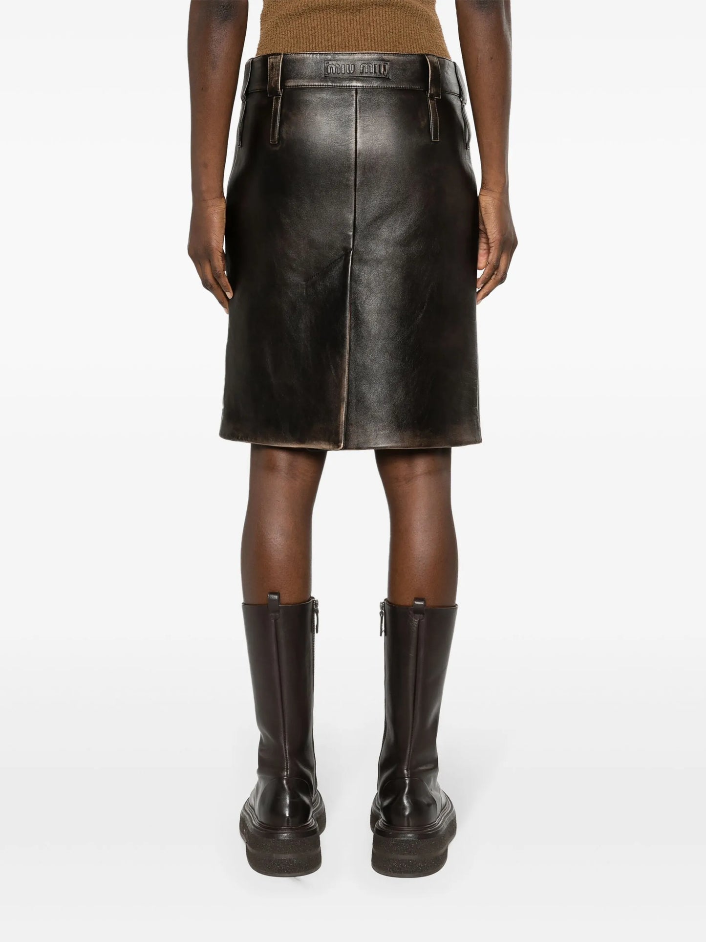 leather pencil midi skirt