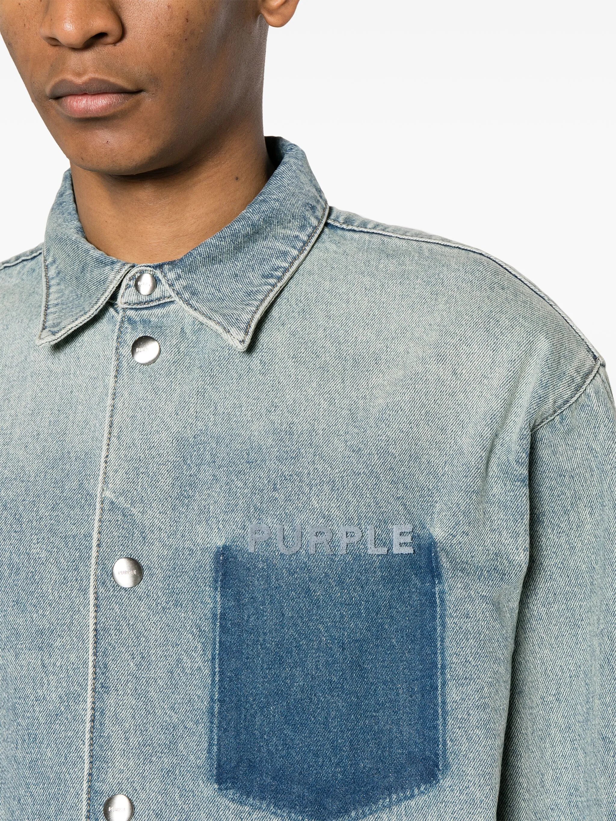 logo-flocked denim shirt