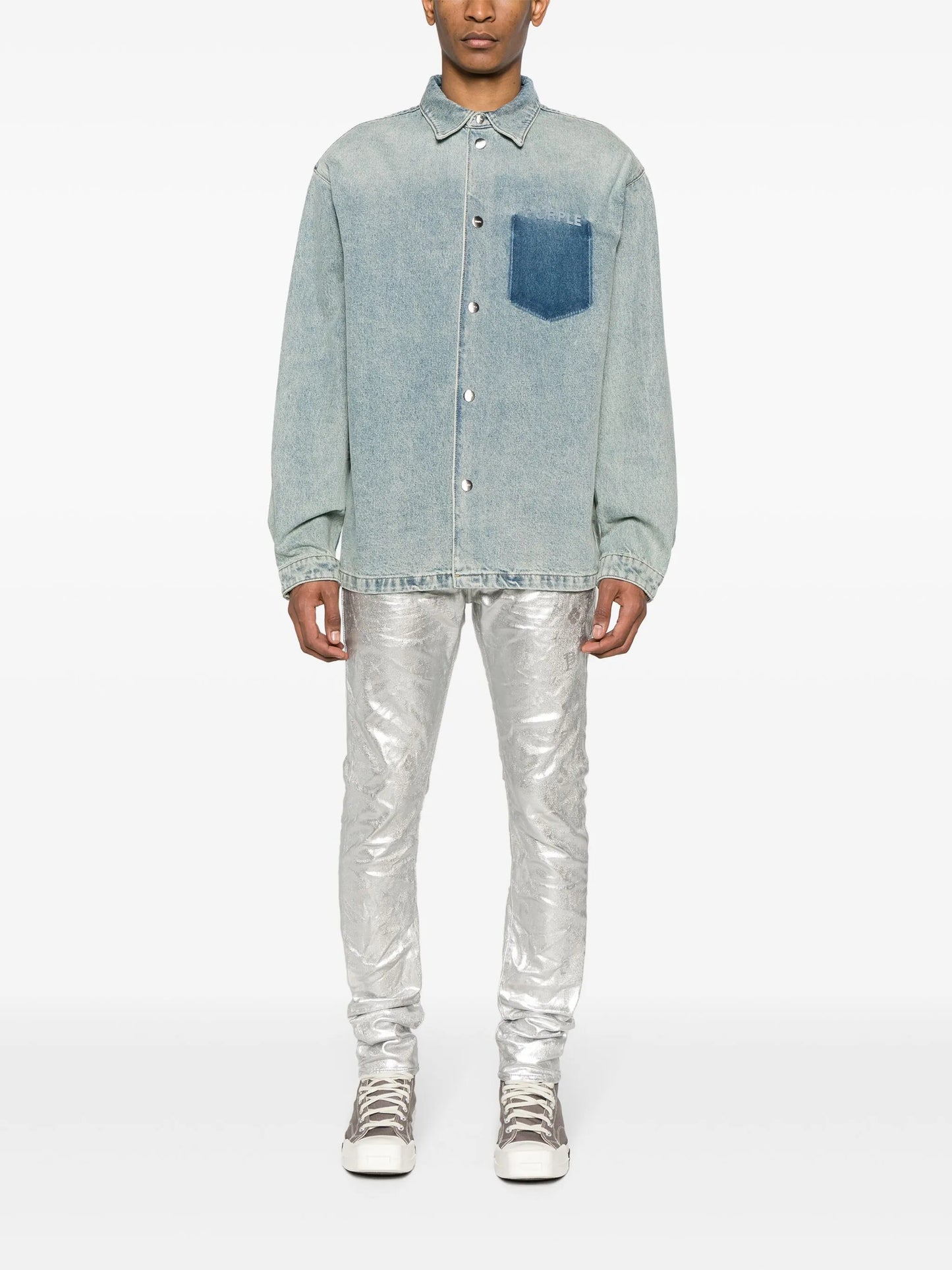logo-flocked denim shirt